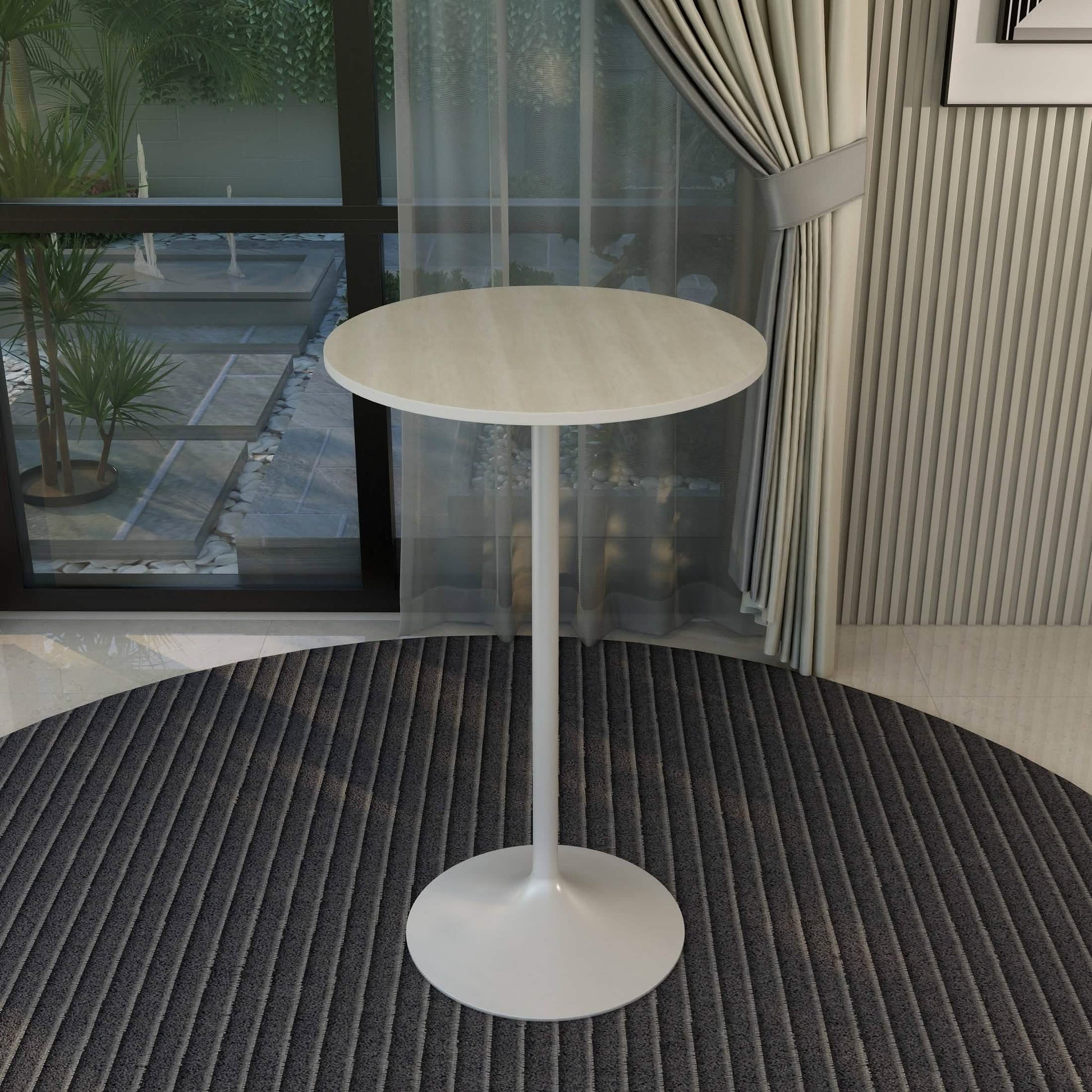 Verve Bar Height Dining Table with Round MDF/Sintered Stone/Resin Top and White Stainless Steel Pedestal Base