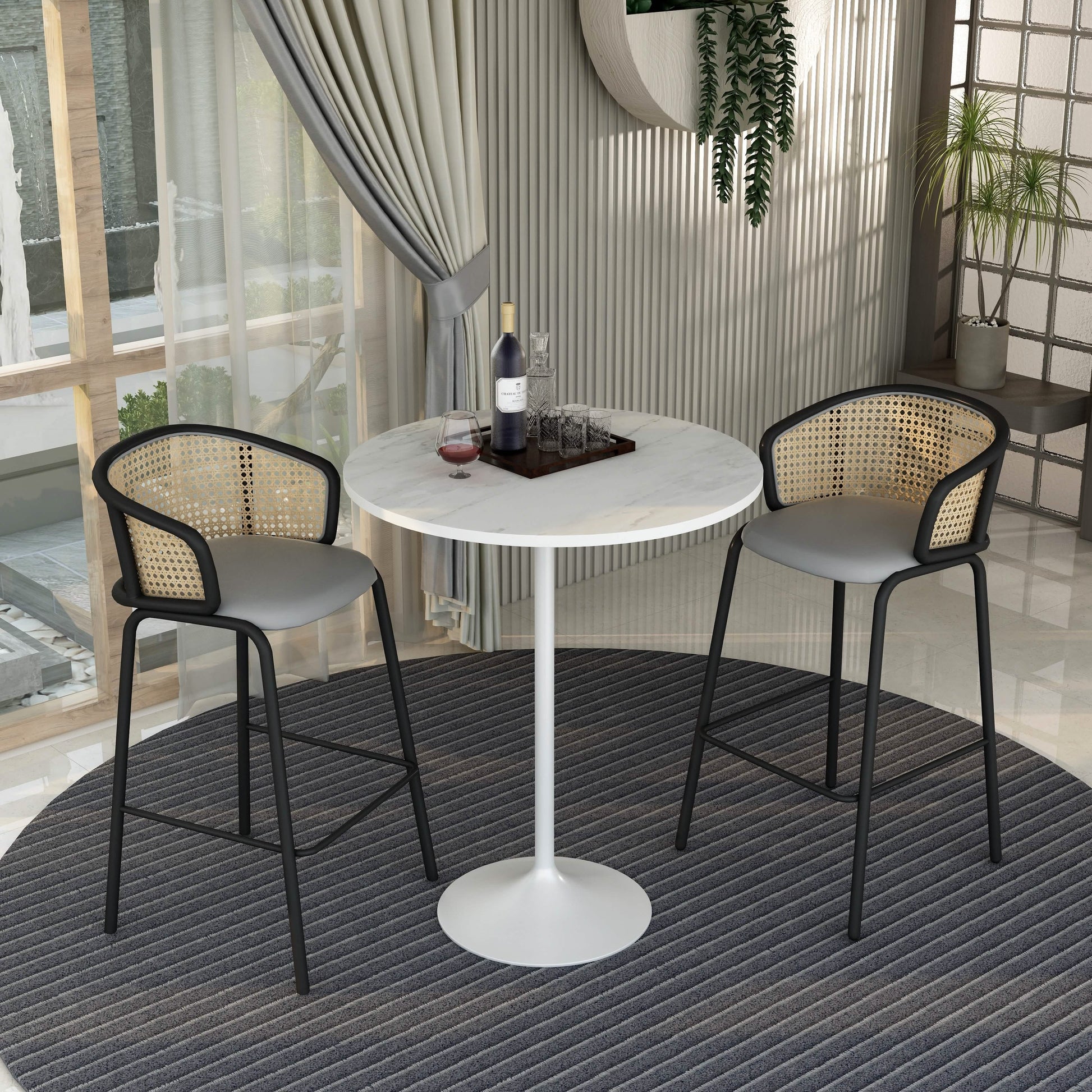 Verve Bar Height Dining Table with Round MDF/Sintered Stone/Resin Top and White Stainless Steel Pedestal Base