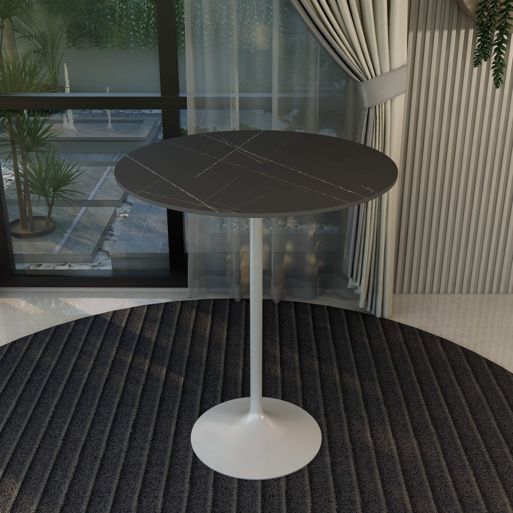 Verve Bar Height Dining Table with Round MDF/Sintered Stone/Resin Top and White Stainless Steel Pedestal Base