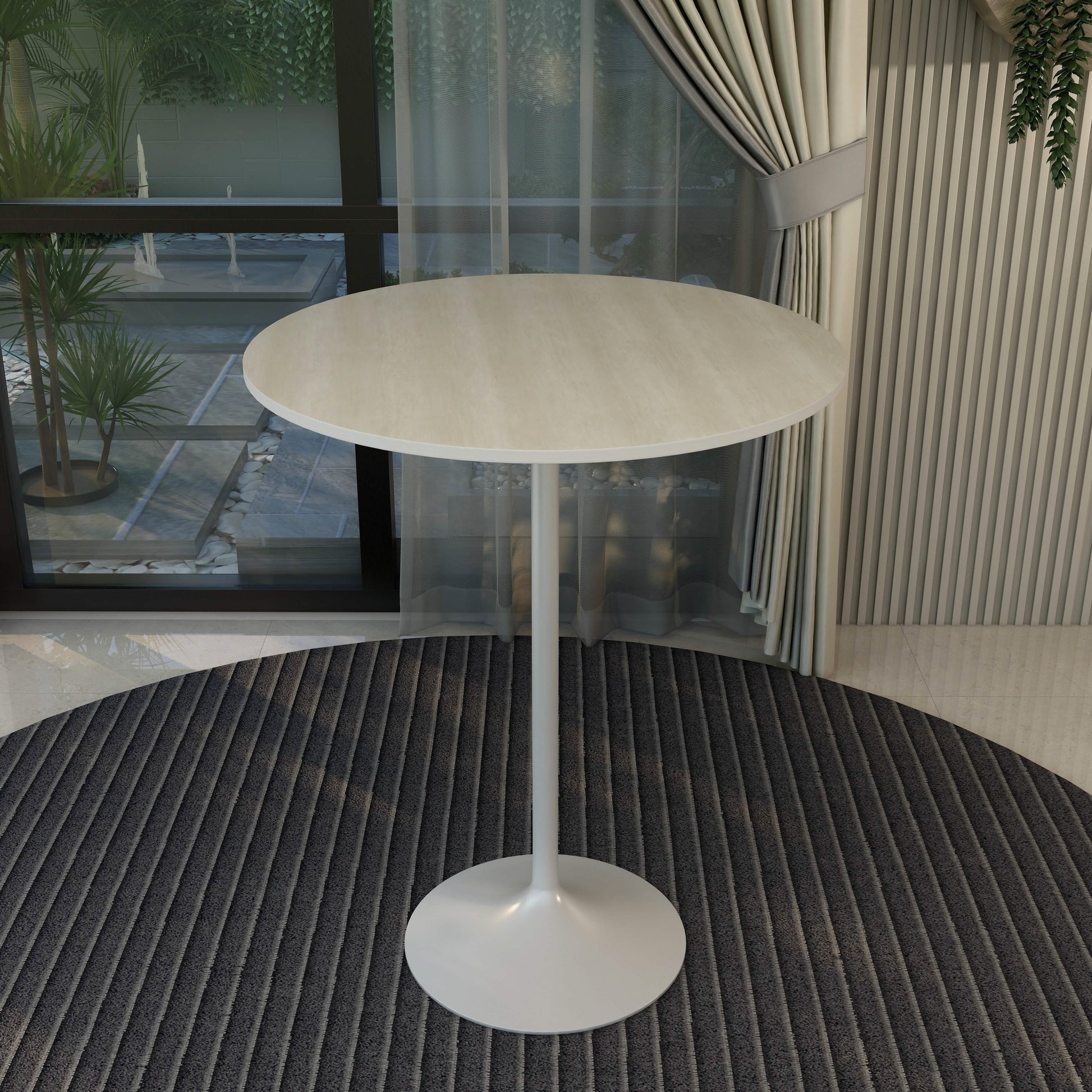 Verve Bar Height Dining Table with Round MDF/Sintered Stone/Resin Top and White Stainless Steel Pedestal Base