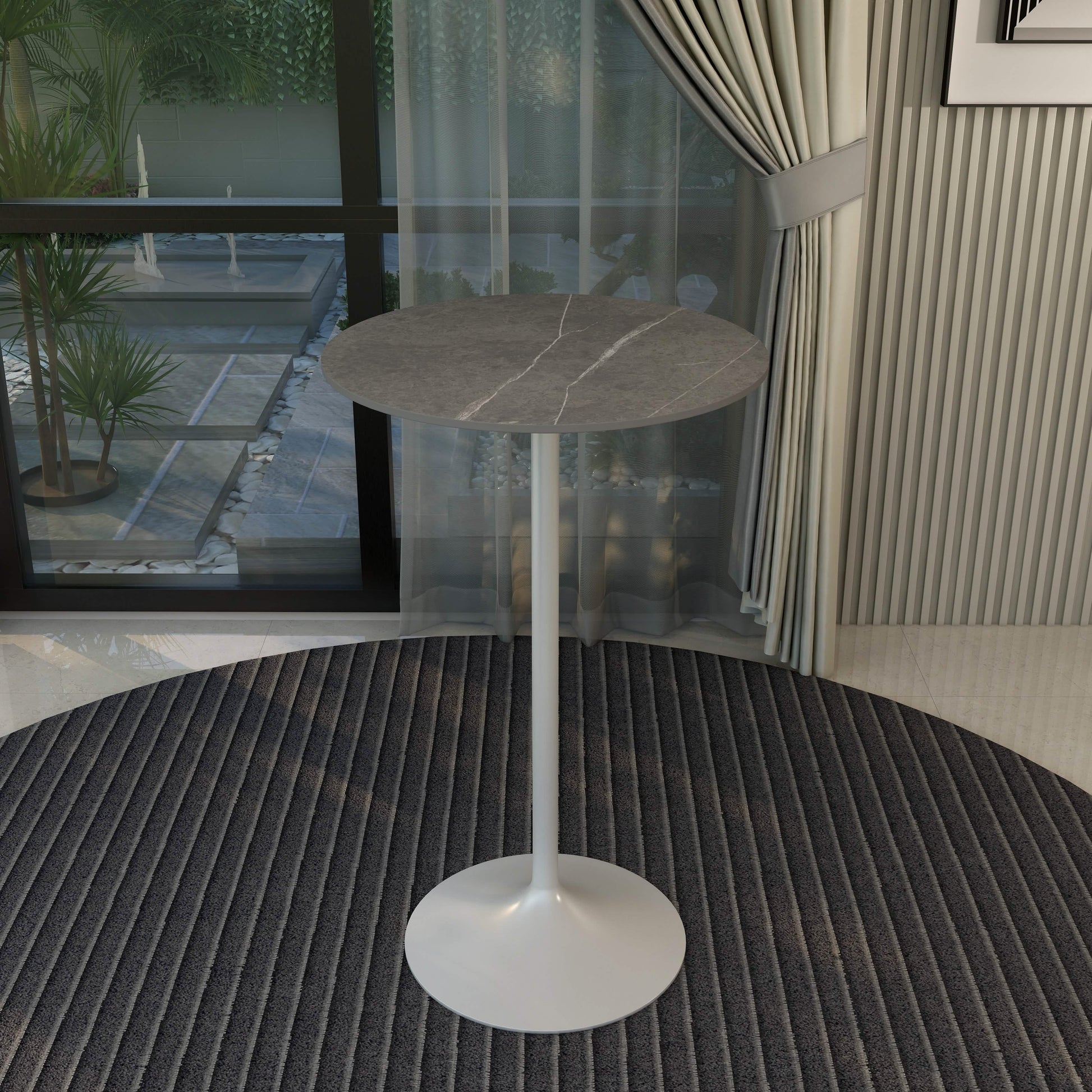 Verve Bar Height Dining Table with Round MDF/Sintered Stone/Resin Top and White Stainless Steel Pedestal Base