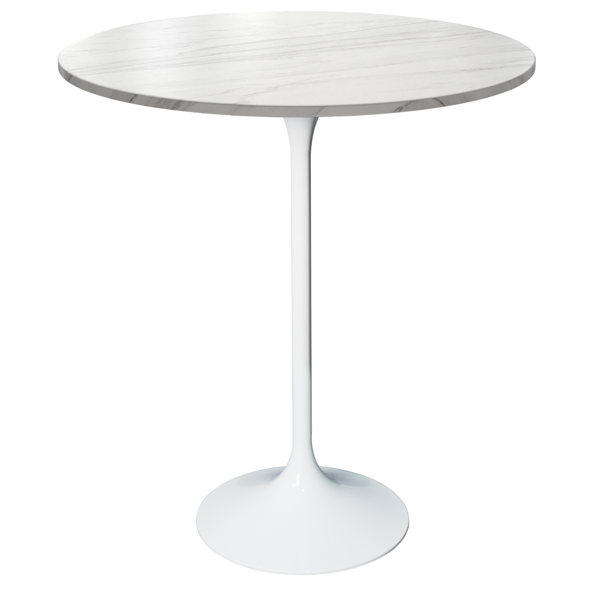 Verve Bar Height Dining Table with Round MDF/Sintered Stone/Resin Top and White Stainless Steel Pedestal Base