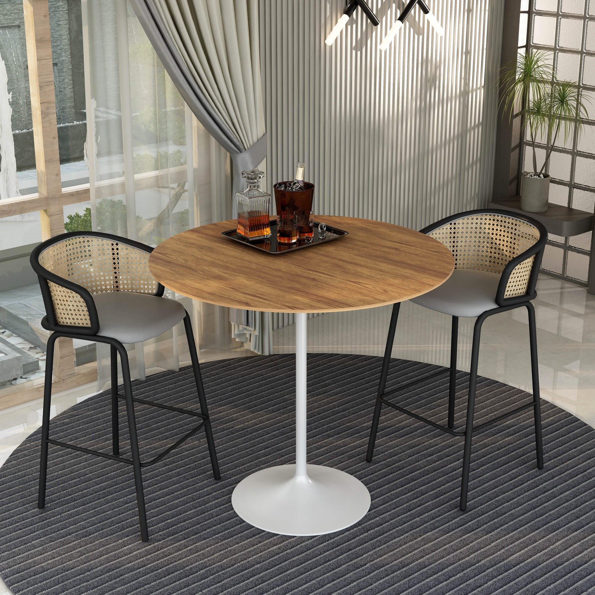 Verve Bar Height Dining Table with Round MDF/Sintered Stone/Resin Top and White Stainless Steel Pedestal Base