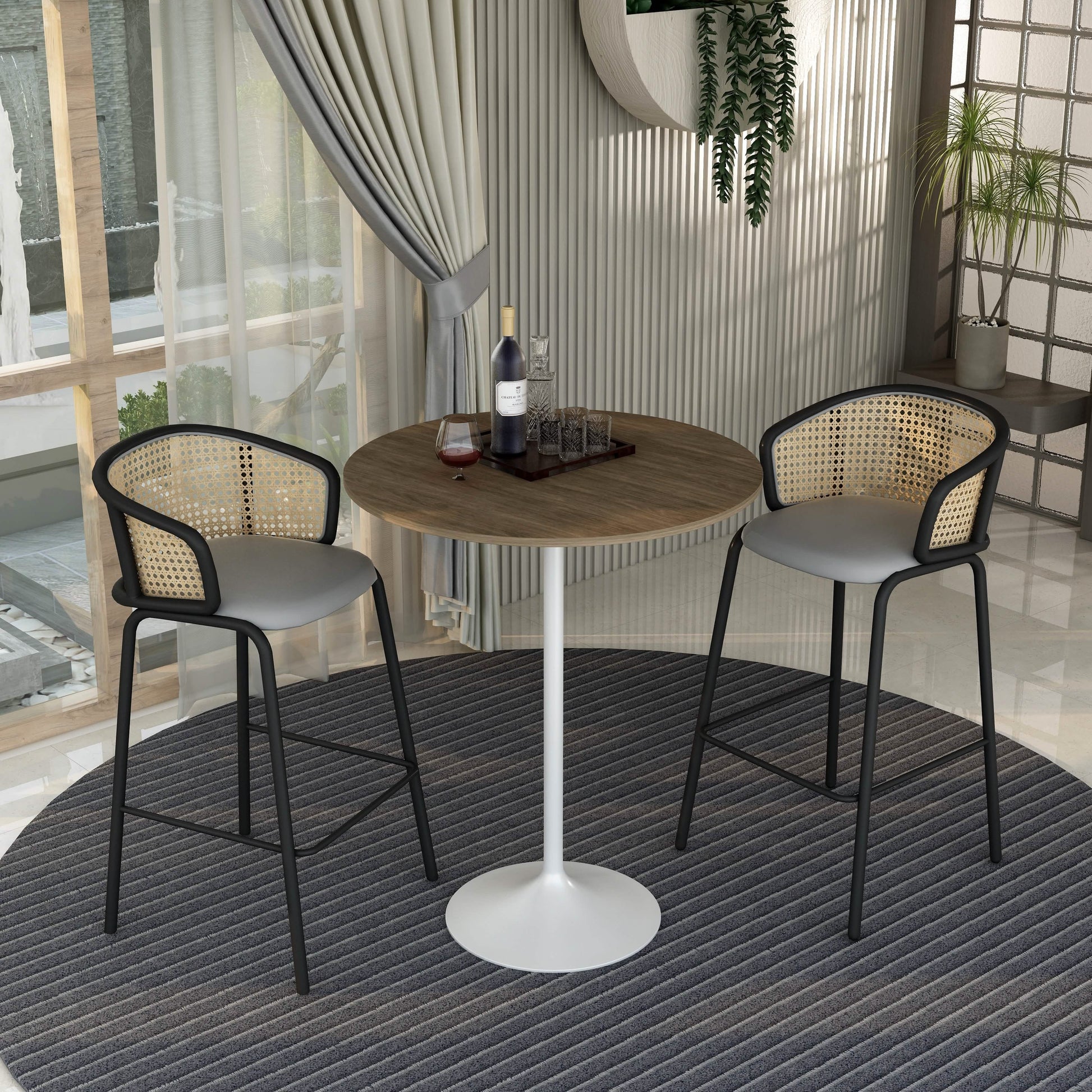 Verve Bar Height Dining Table with Round MDF/Sintered Stone/Resin Top and White Stainless Steel Pedestal Base
