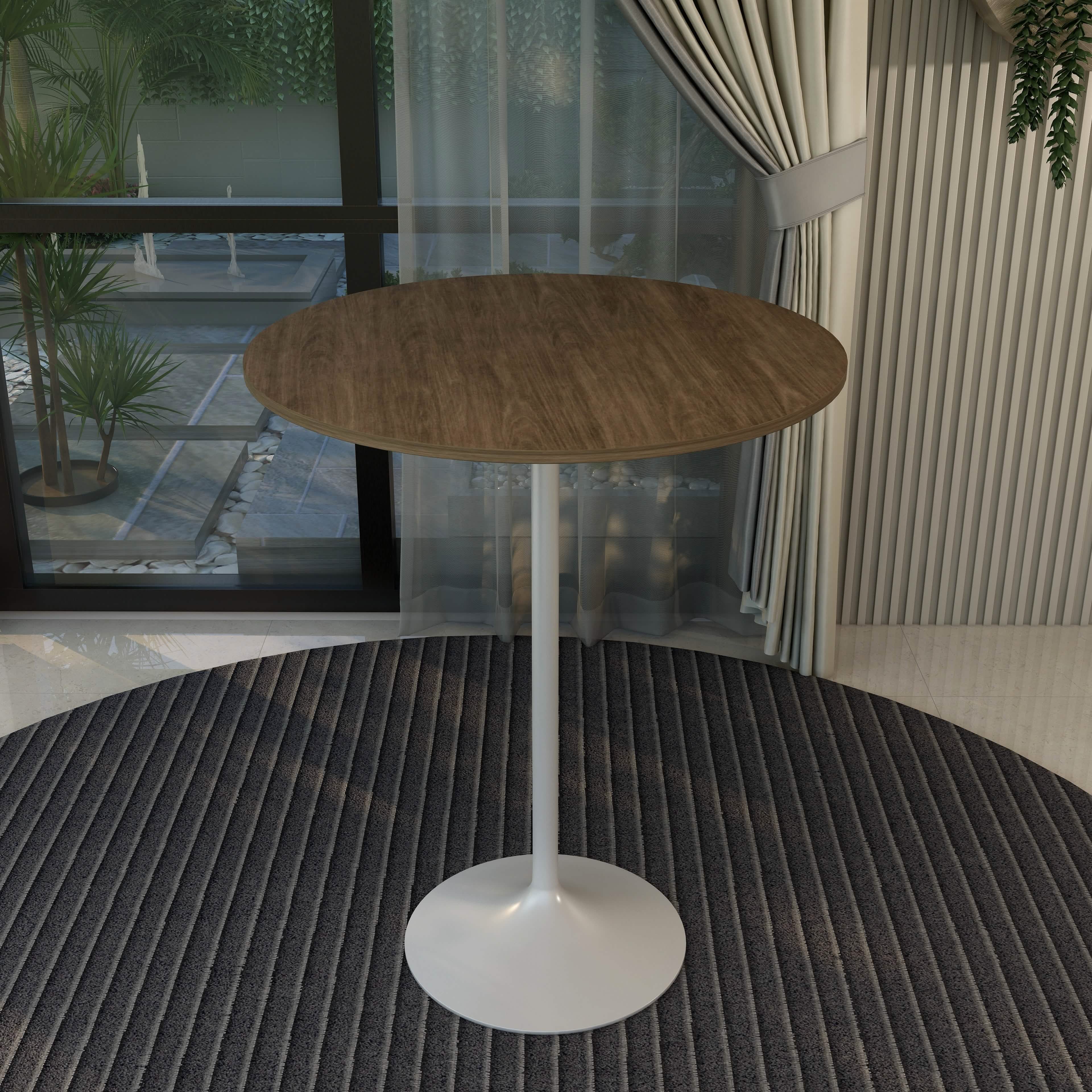Verve Bar Height Dining Table with Round MDF/Sintered Stone/Resin Top and White Stainless Steel Pedestal Base