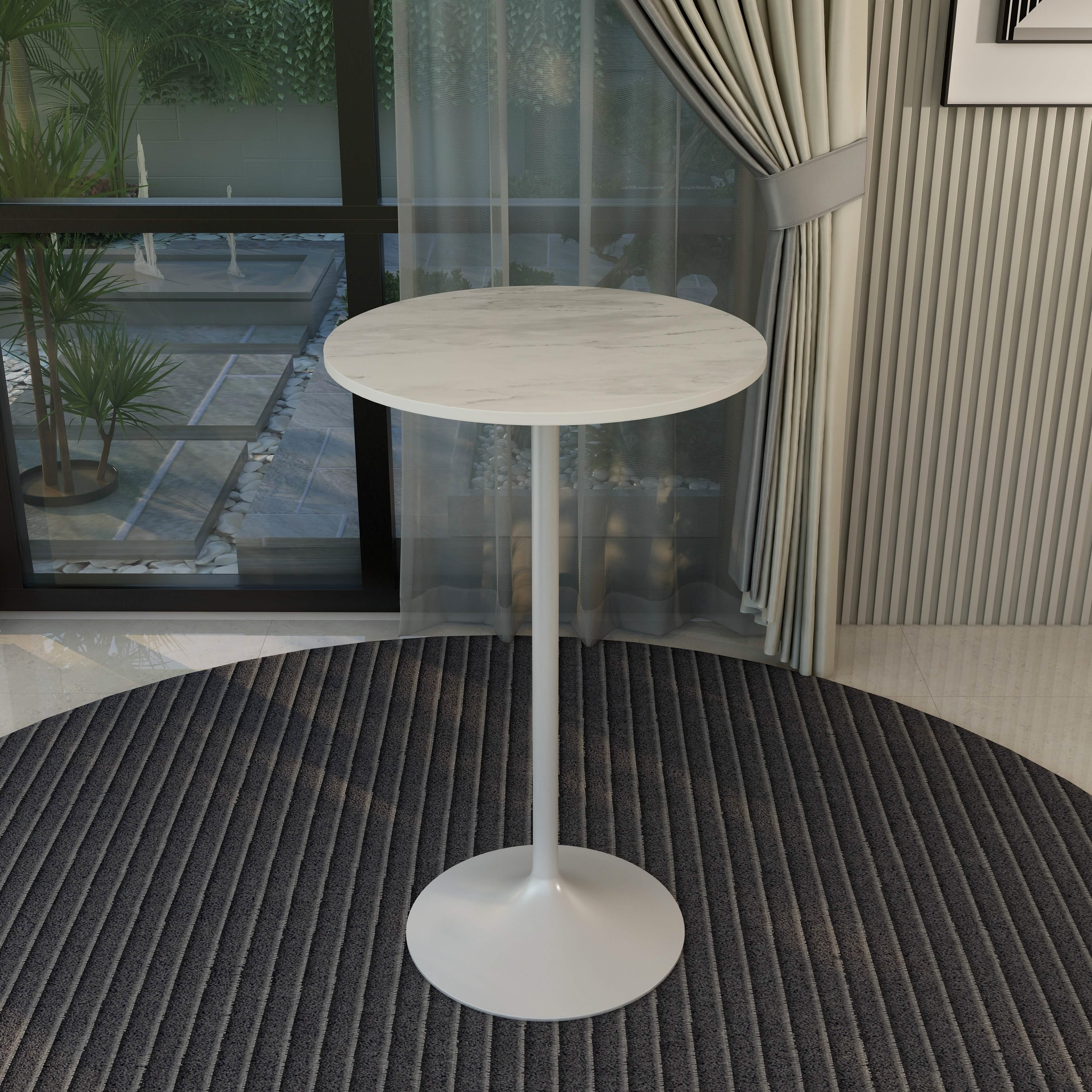 Verve Bar Height Dining Table with Round MDF/Sintered Stone/Resin Top and White Stainless Steel Pedestal Base