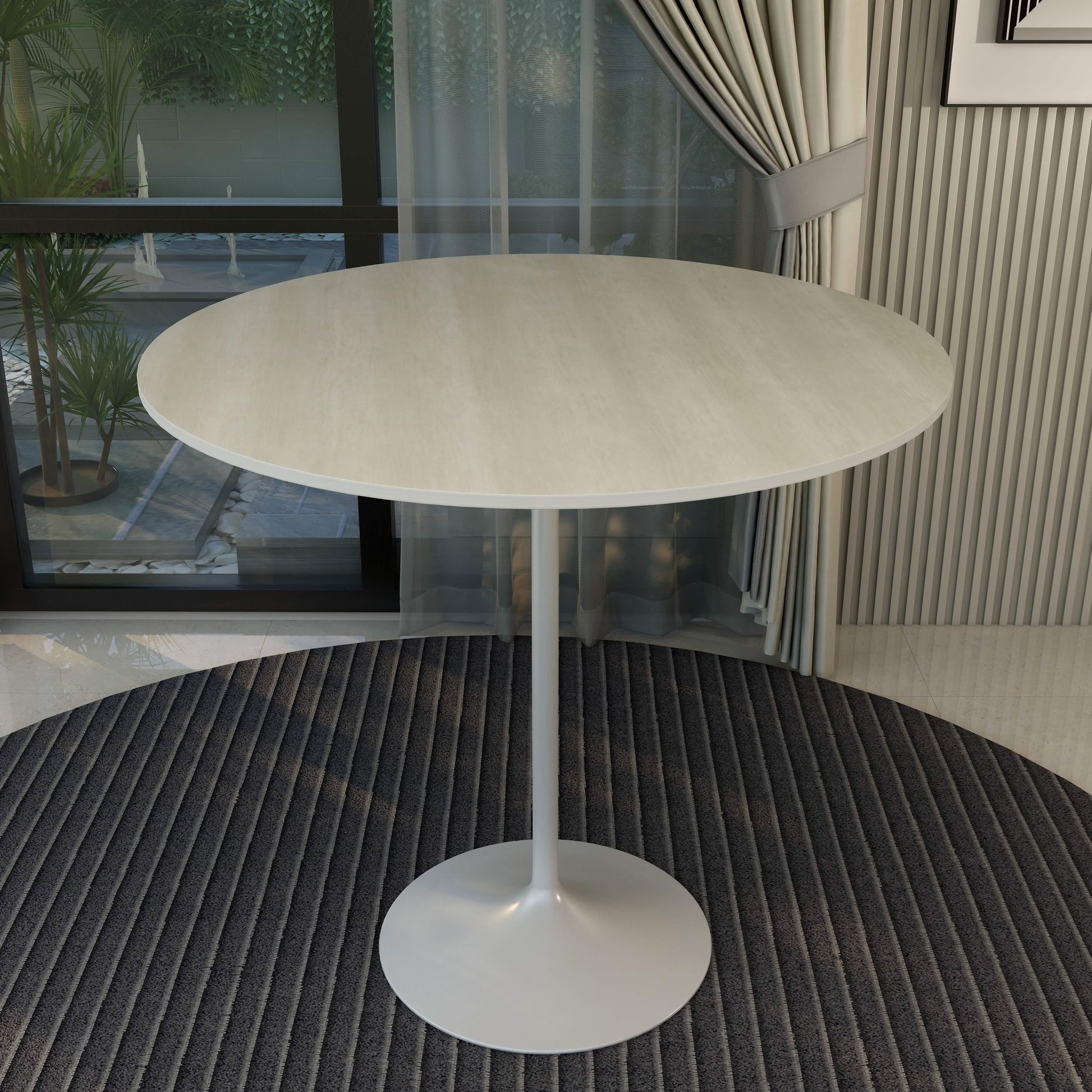 Verve Bar Height Dining Table with Round MDF/Sintered Stone/Resin Top and White Stainless Steel Pedestal Base