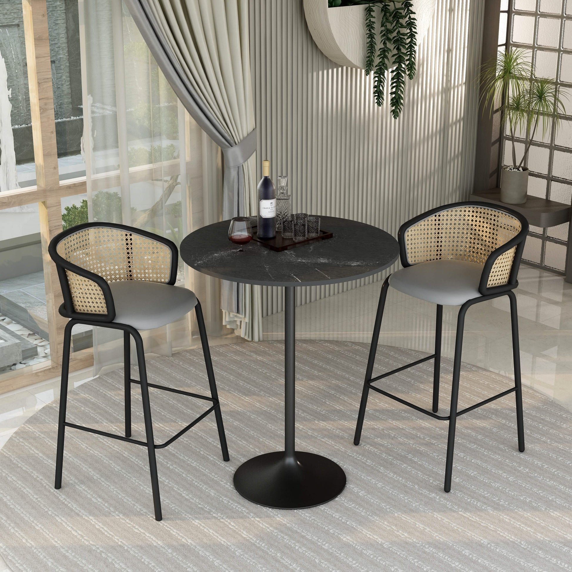 Verve Bar Height Dining Table with Round MDF/Sintered Stone/Resin Top & Black Stainless Steel Base