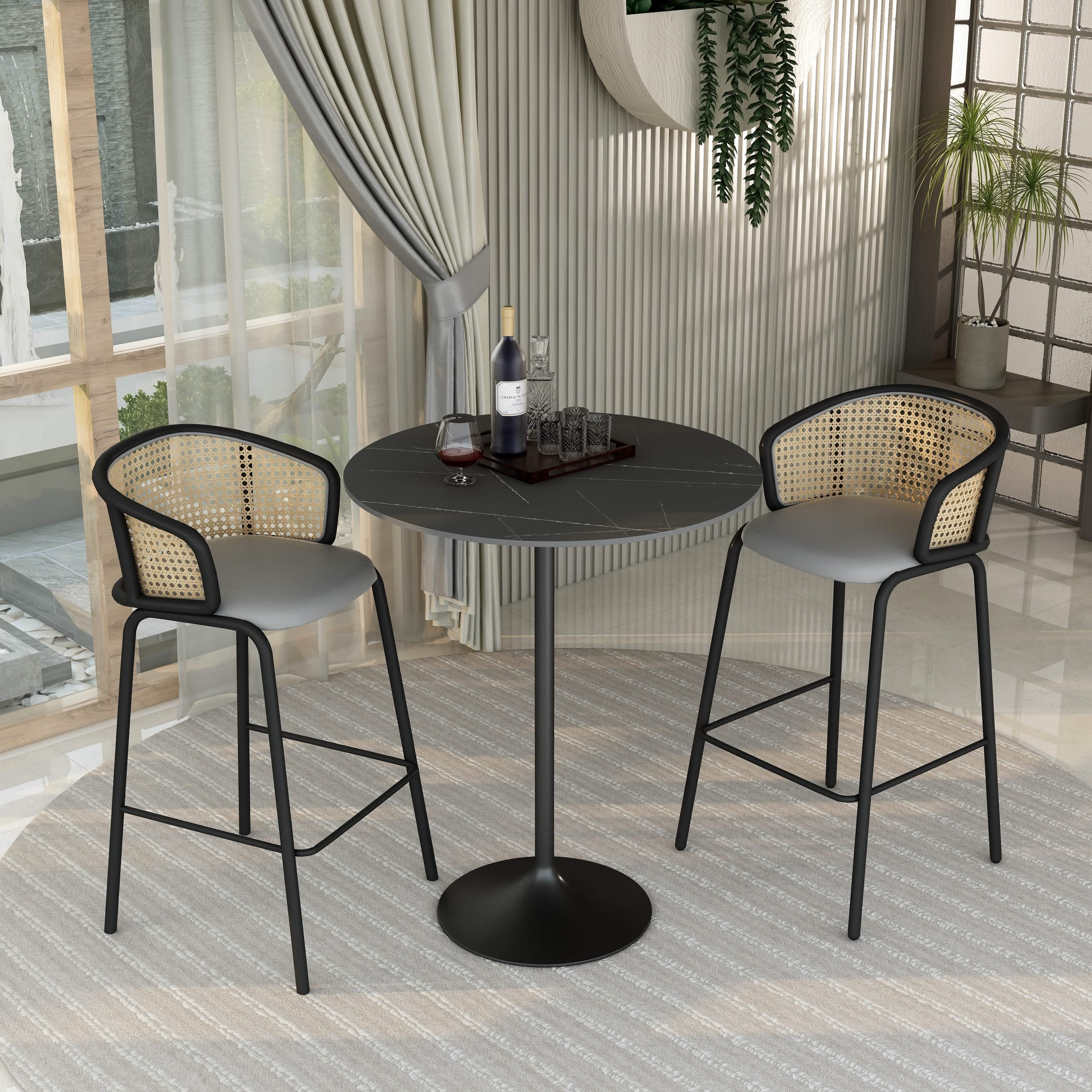 Verve Bar Height Dining Table with Round MDF/Sintered Stone/Resin Top & Black Stainless Steel Base
