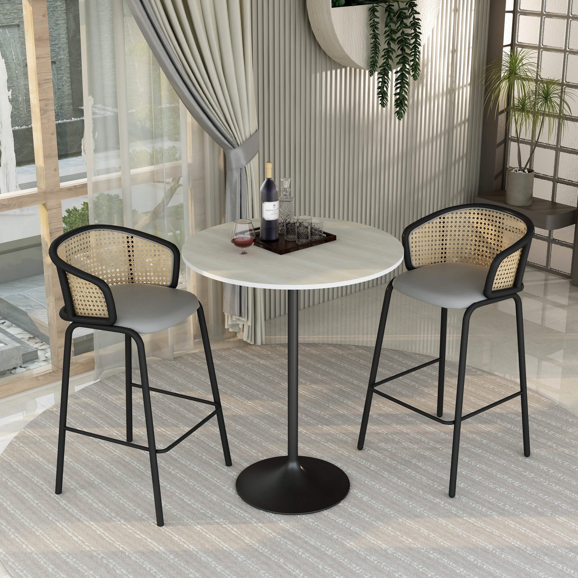 Verve Bar Height Dining Table with Round MDF/Sintered Stone/Resin Top & Black Stainless Steel Base