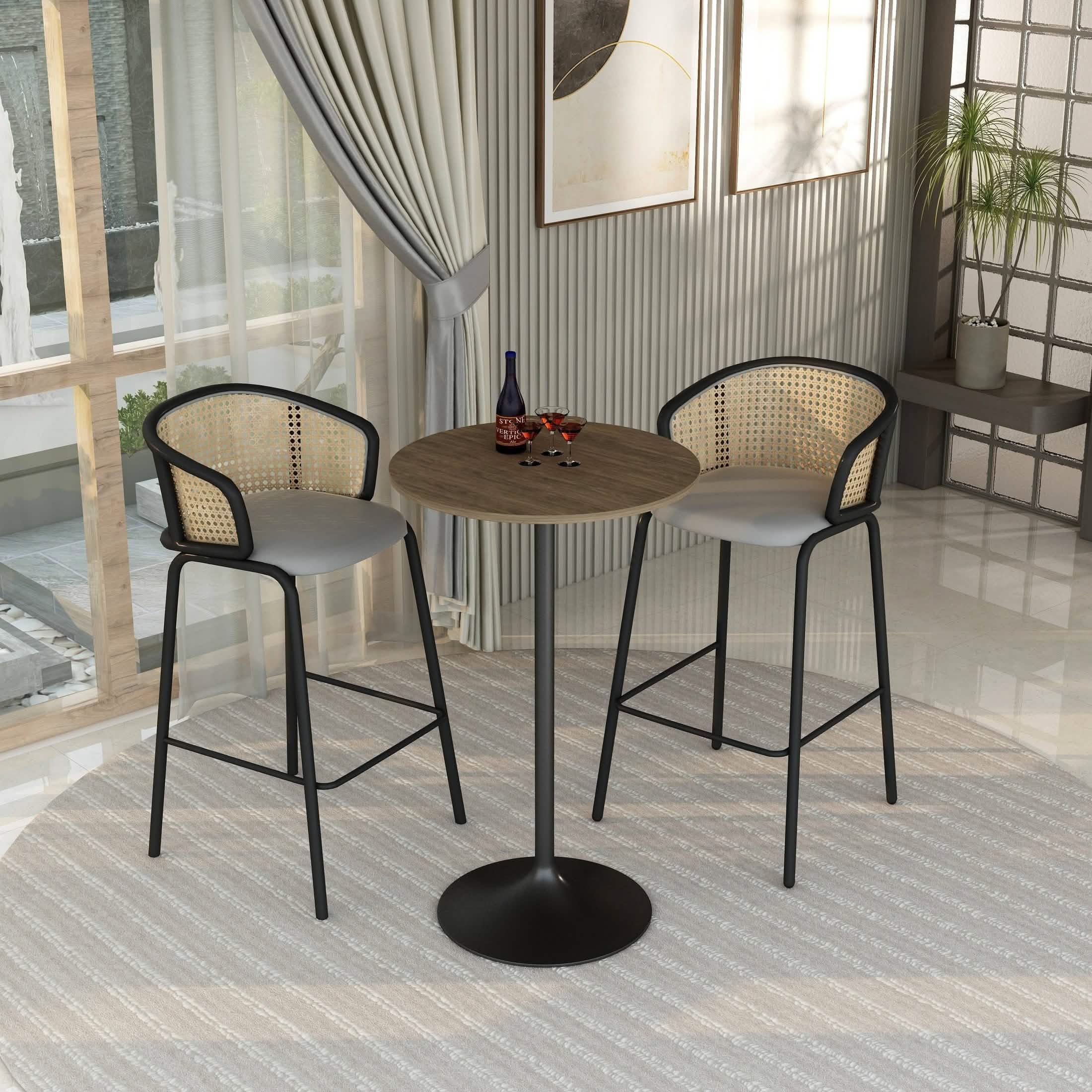 Verve Bar Height Dining Table with Round MDF/Sintered Stone/Resin Top & Black Stainless Steel Base