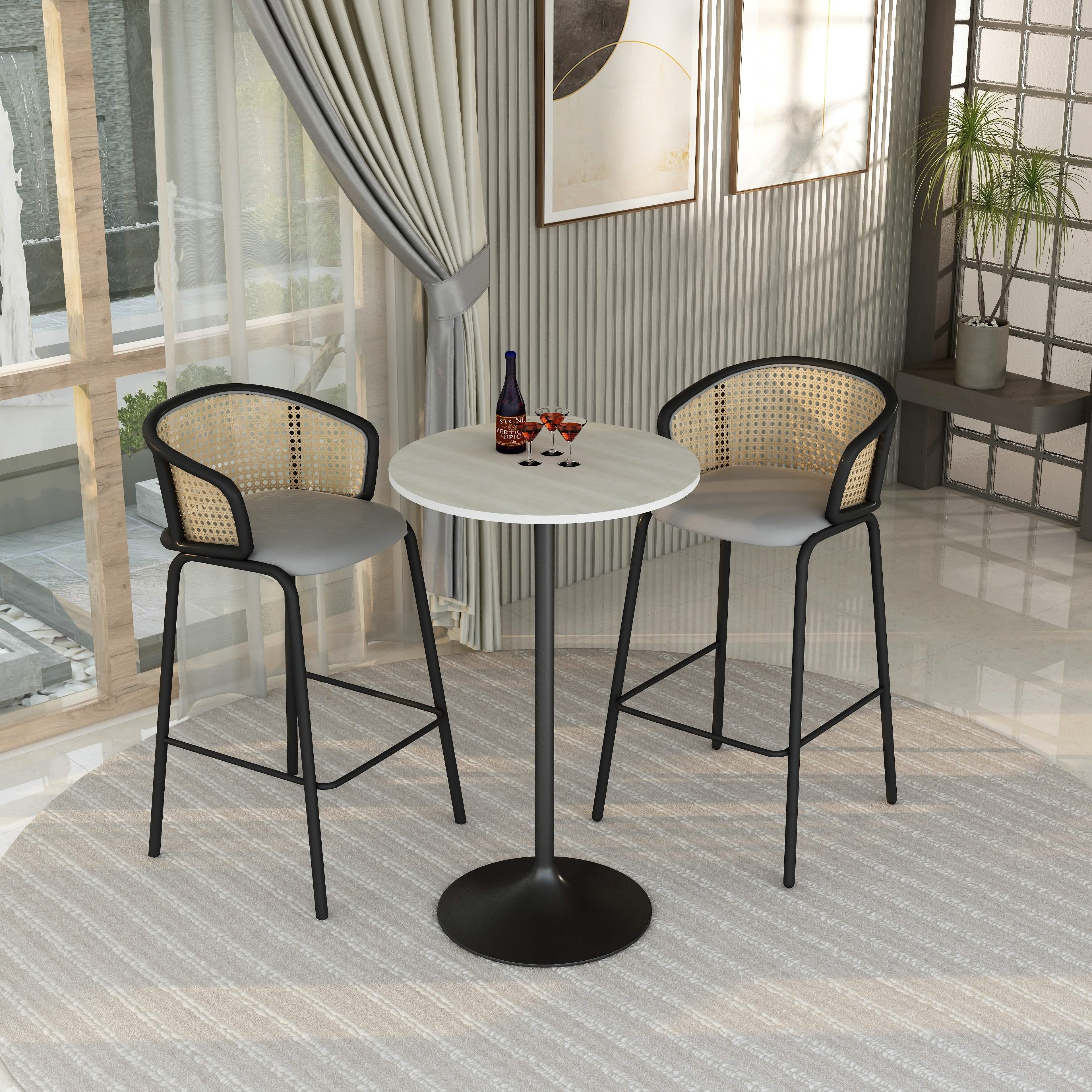 Verve Bar Height Dining Table with Round MDF/Sintered Stone/Resin Top & Black Stainless Steel Base