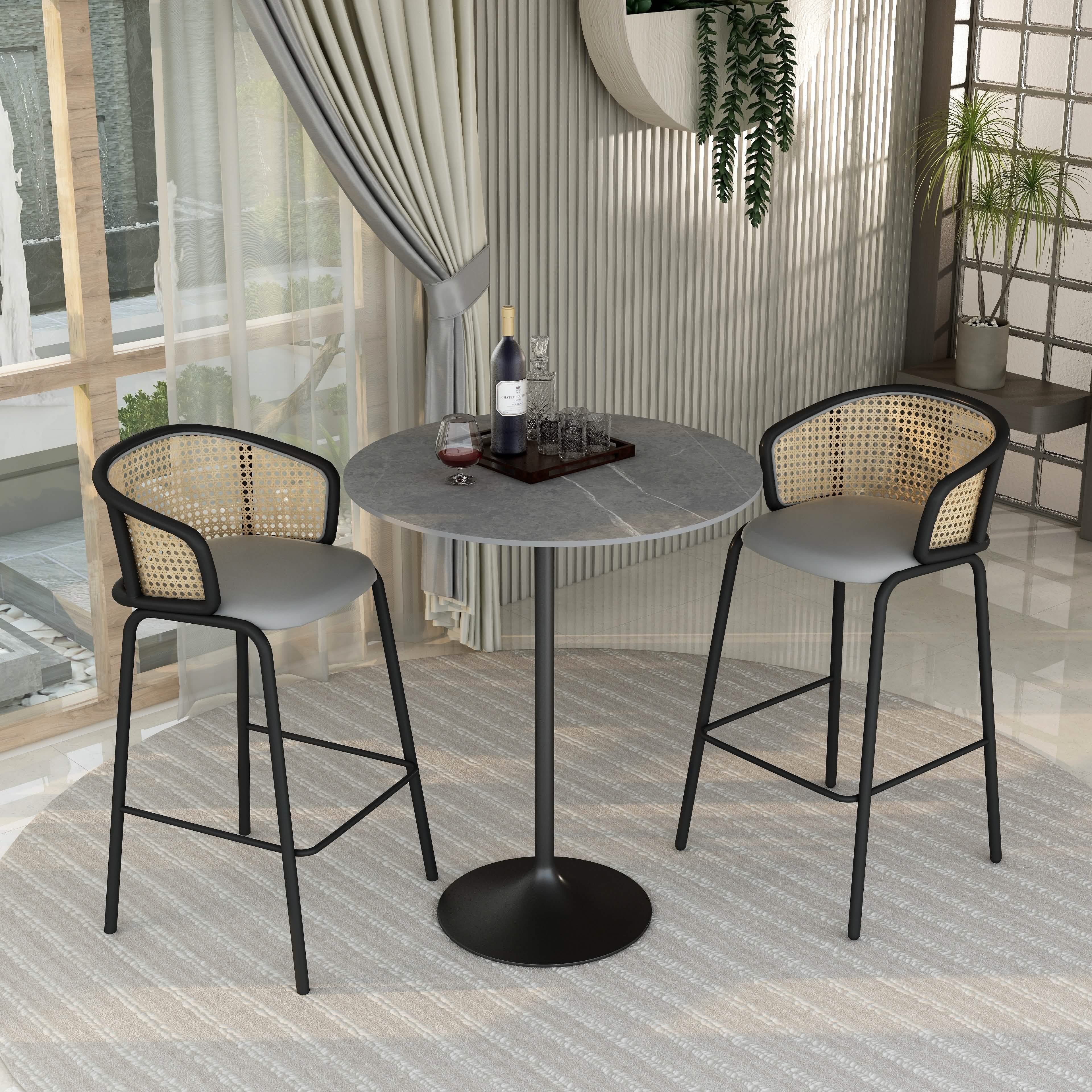 Verve Bar Height Dining Table with Round MDF/Sintered Stone/Resin Top & Black Stainless Steel Base