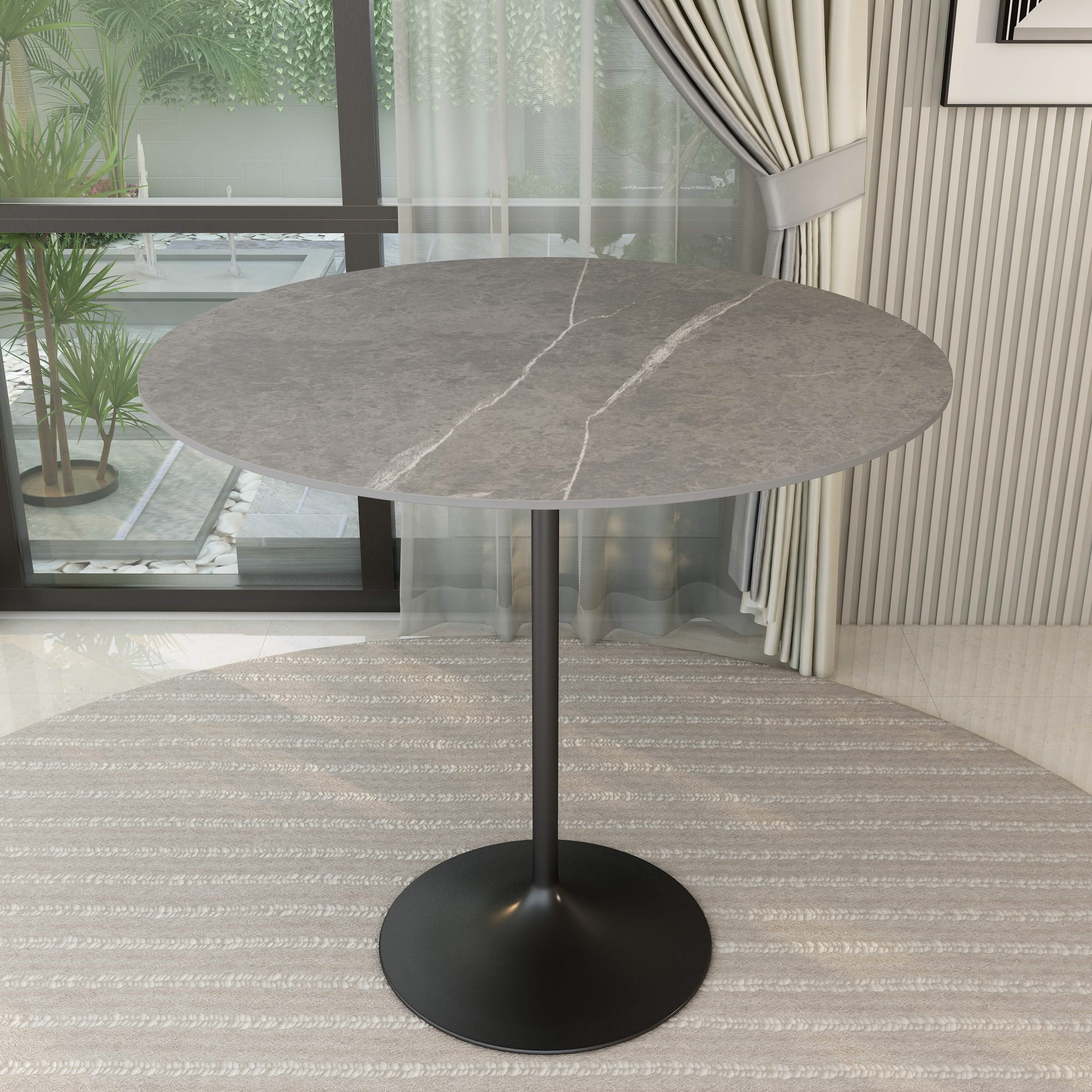 Verve Bar Height Dining Table with Round MDF/Sintered Stone/Resin Top & Black Stainless Steel Base