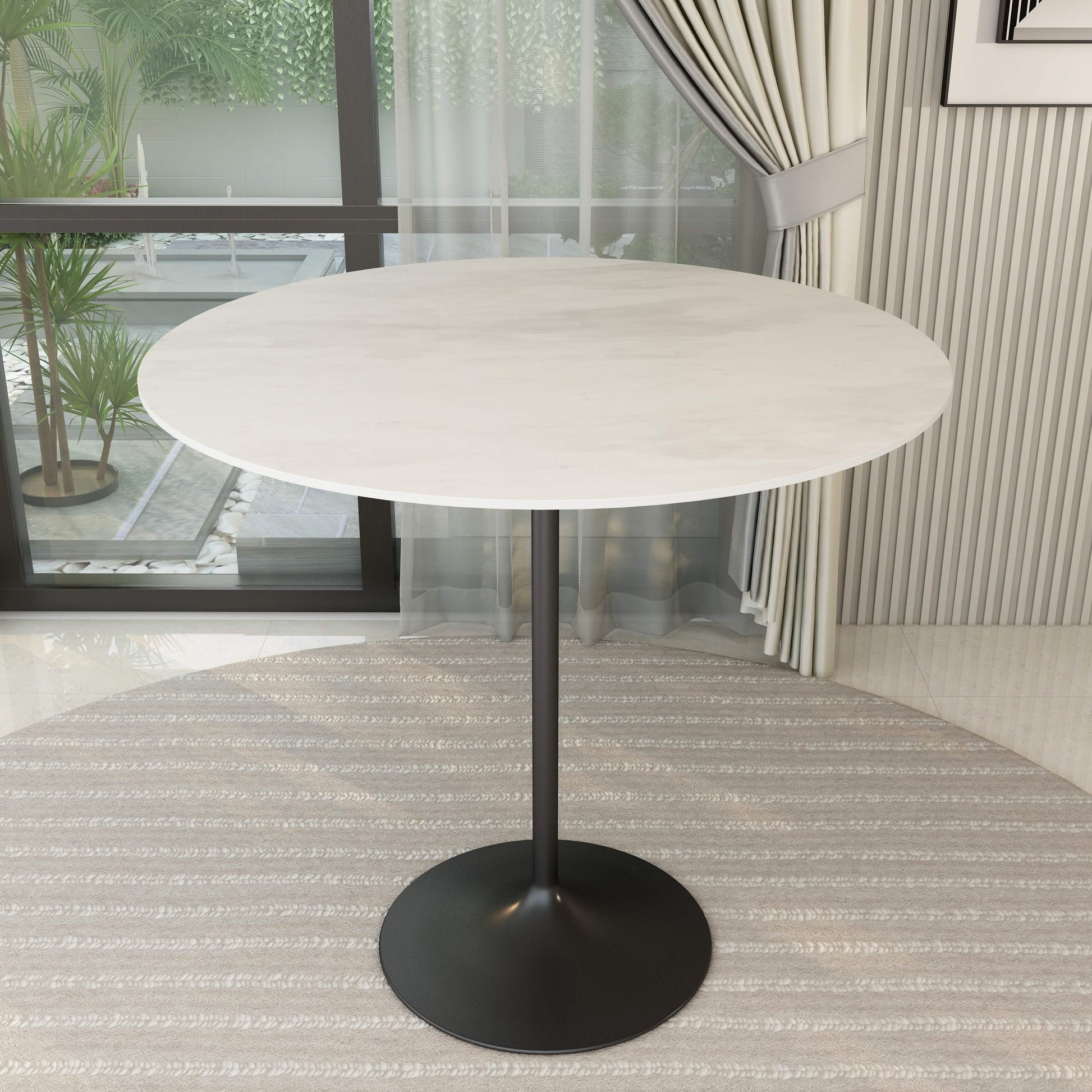 Verve Bar Height Dining Table with Round MDF/Sintered Stone/Resin Top & Black Stainless Steel Base