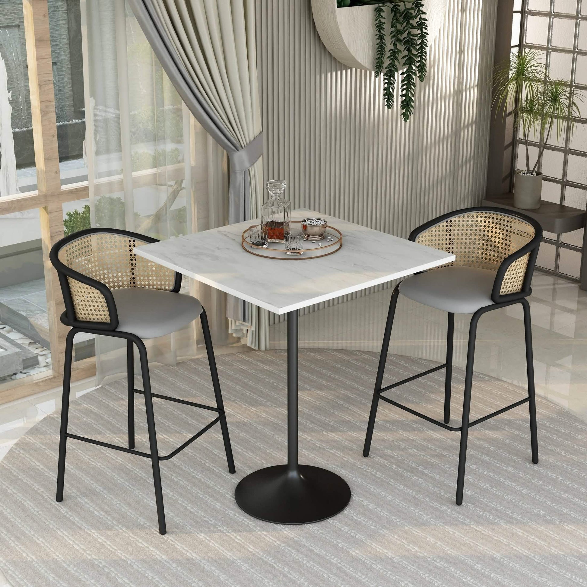 Verve Bar Height Dining Table with Square Resin Top and Black/Gold/White Stainless Steel Base