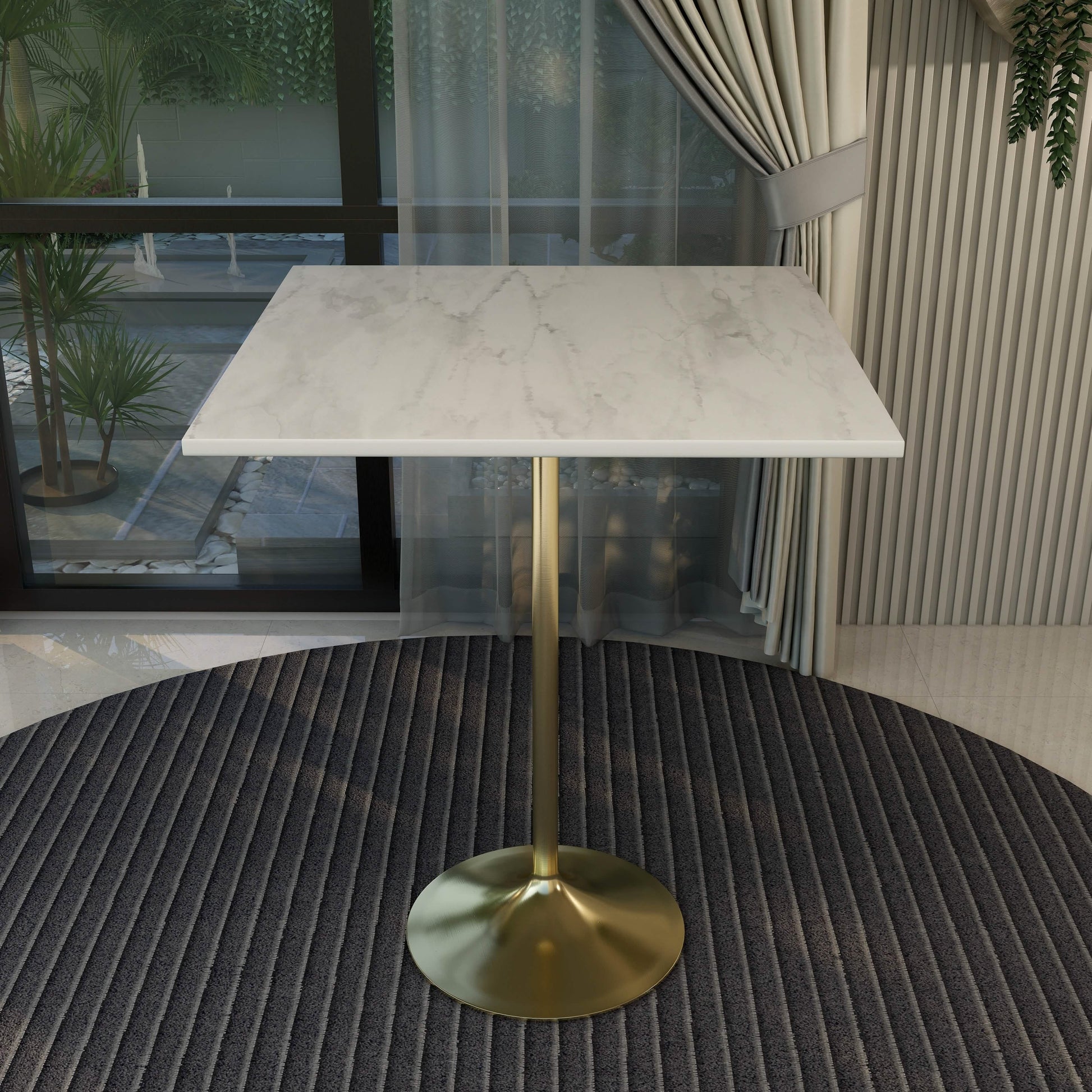 Verve Bar Height Dining Table with Square Resin Top and Black/Gold/White Stainless Steel Base