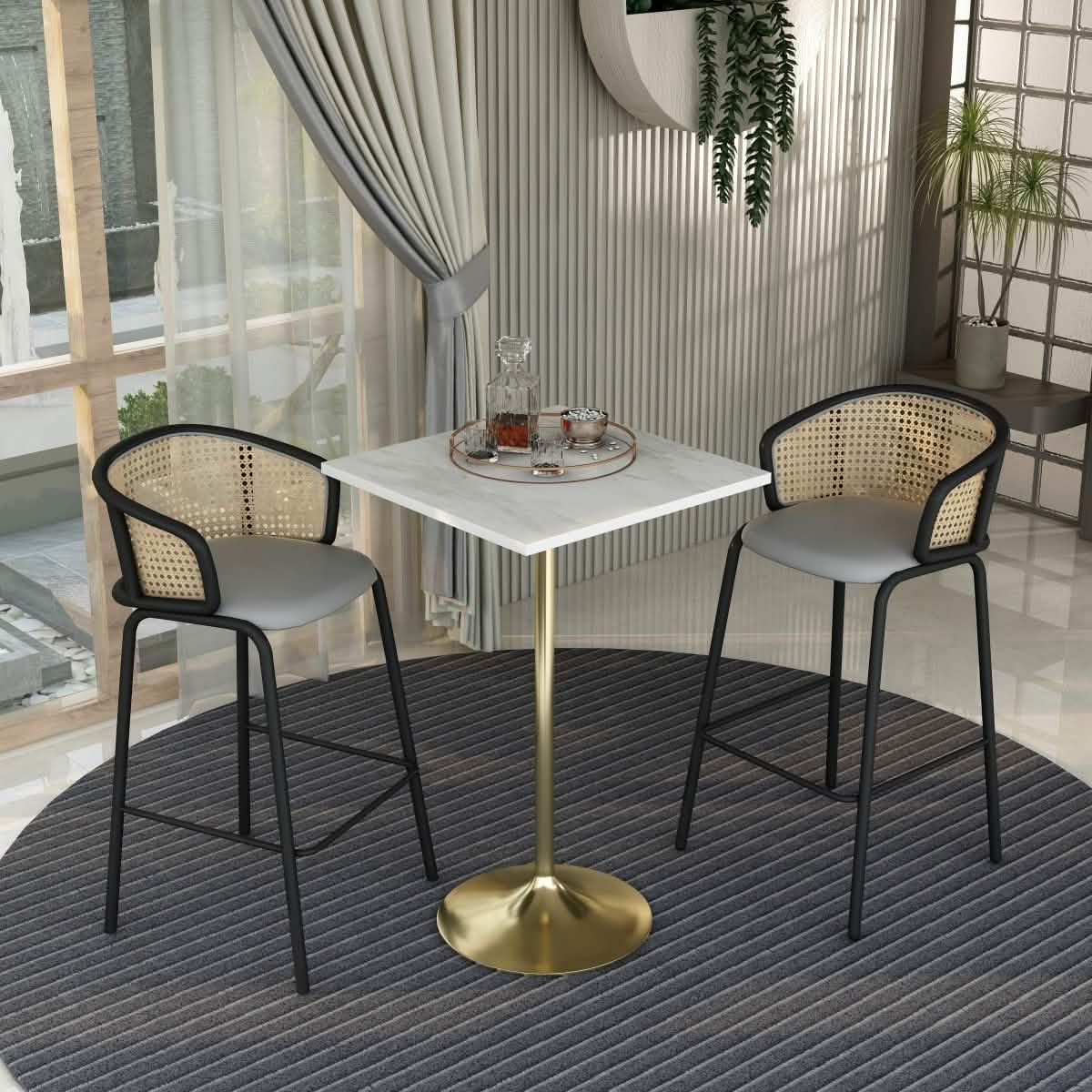 Verve Bar Height Dining Table with Square Resin Top and Black/Gold/White Stainless Steel Base