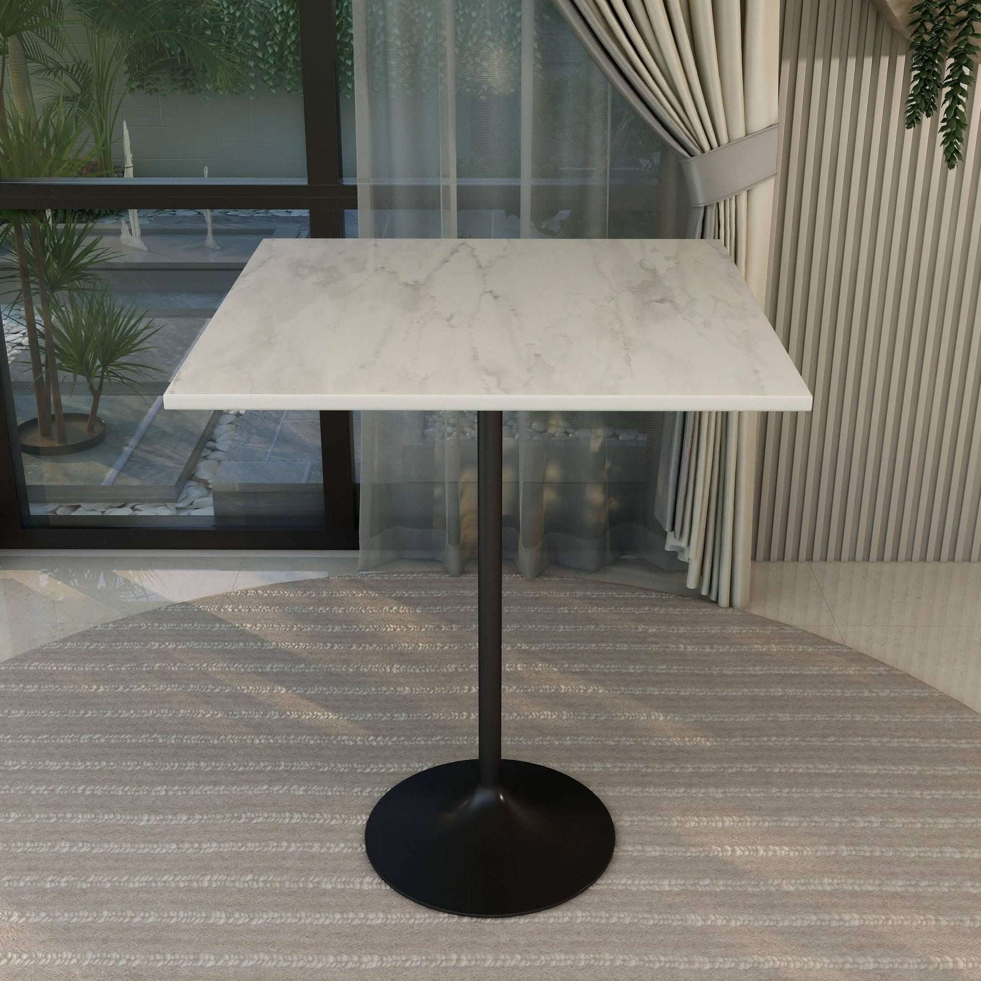 Verve Bar Height Dining Table with Square Resin Top and Black/Gold/White Stainless Steel Base