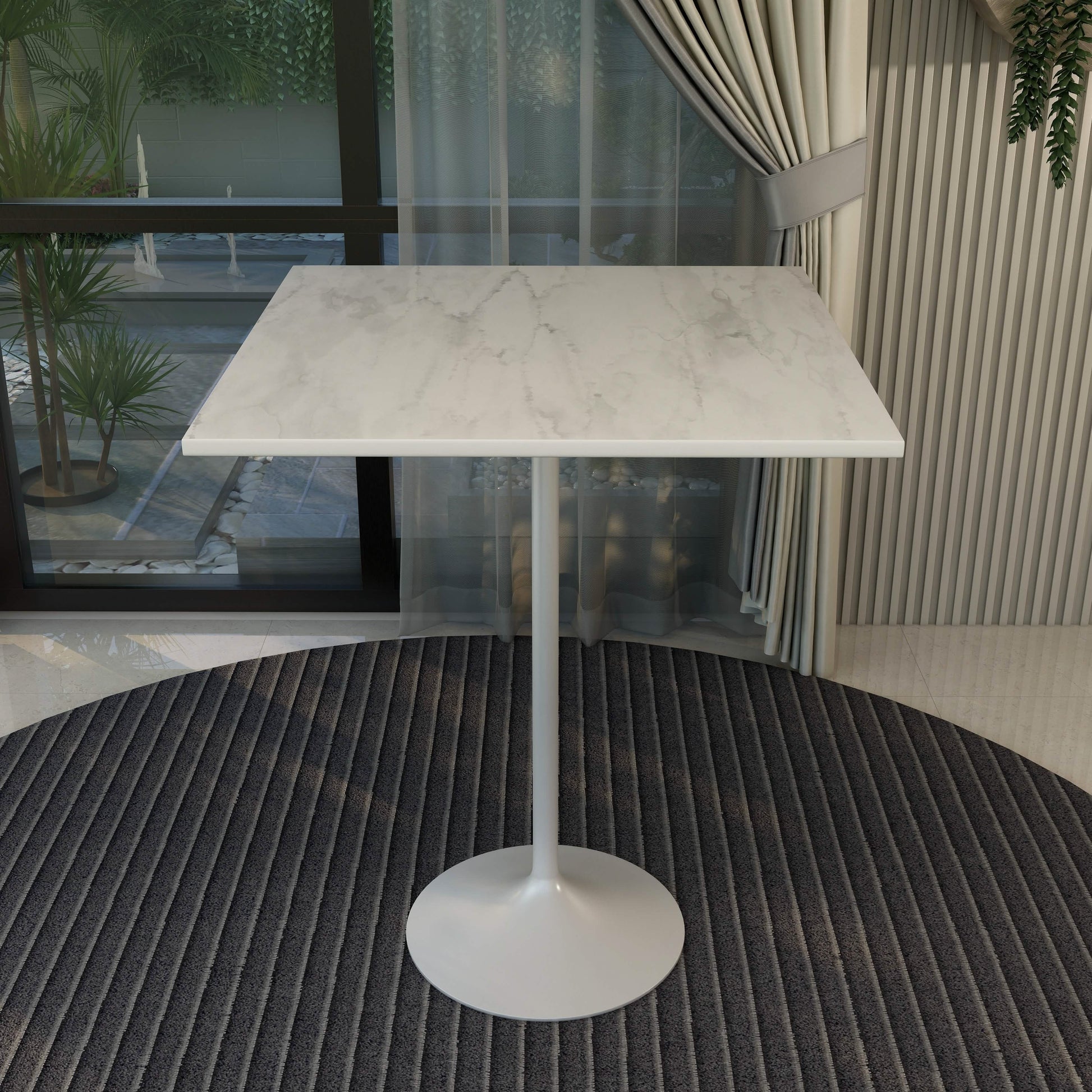 Verve Bar Height Dining Table with Square Resin Top and Black/Gold/White Stainless Steel Base