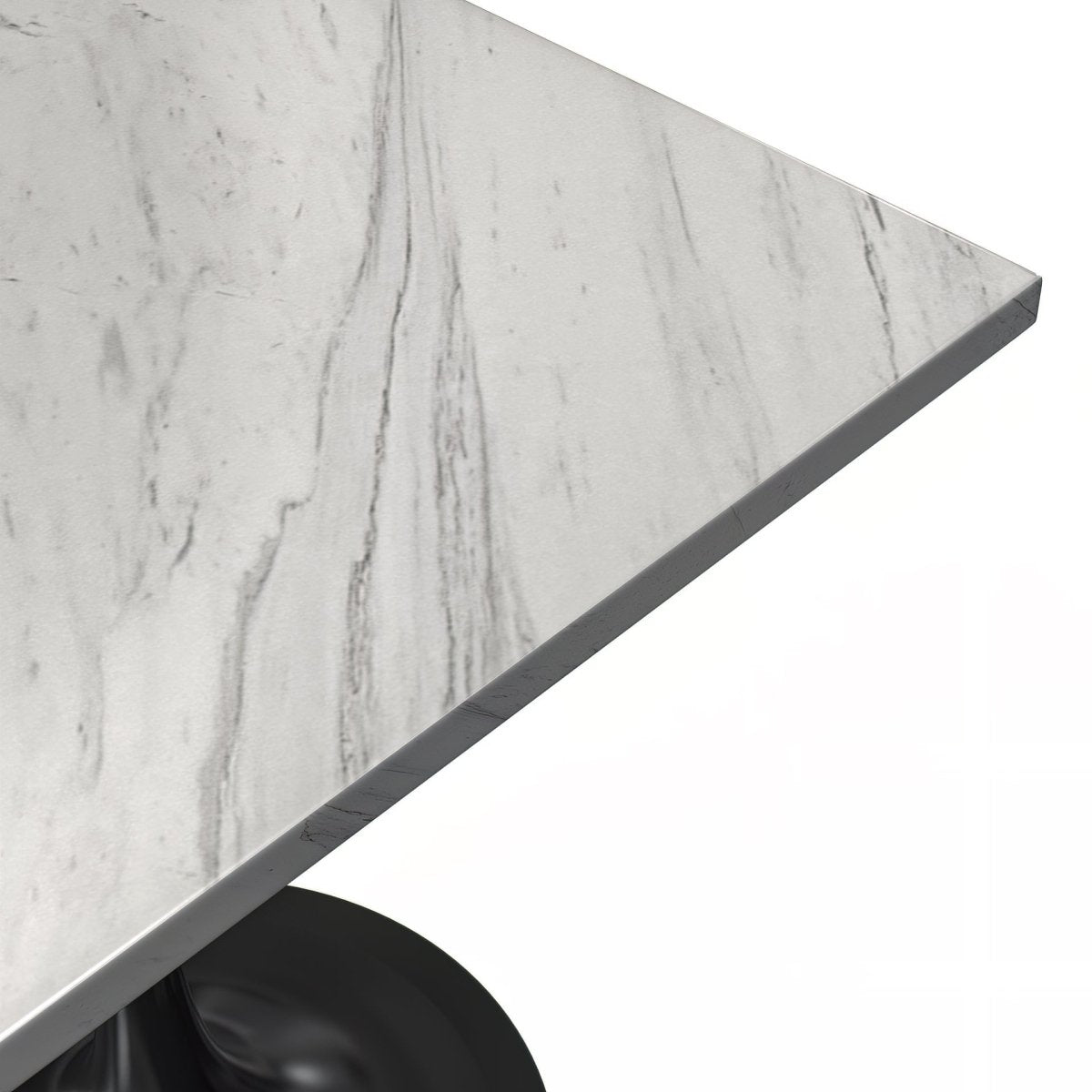 Verve Collection 24"Square Dining Table, Black/White/Brushed Gold Base with MDF Top 27 Inch Black Marbled White Resin Dining Table Leisuremod