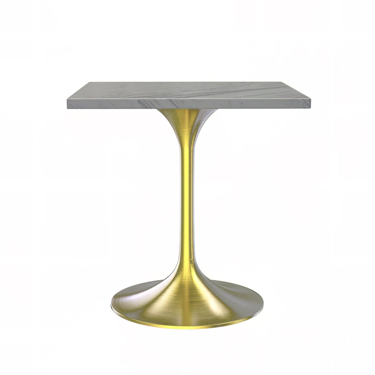 Verve Collection 24"Square Dining Table, Black/White/Brushed Gold Base with MDF Top 27 Inch Brushed Gold Marbled White Resin Dining Table Leisuremod