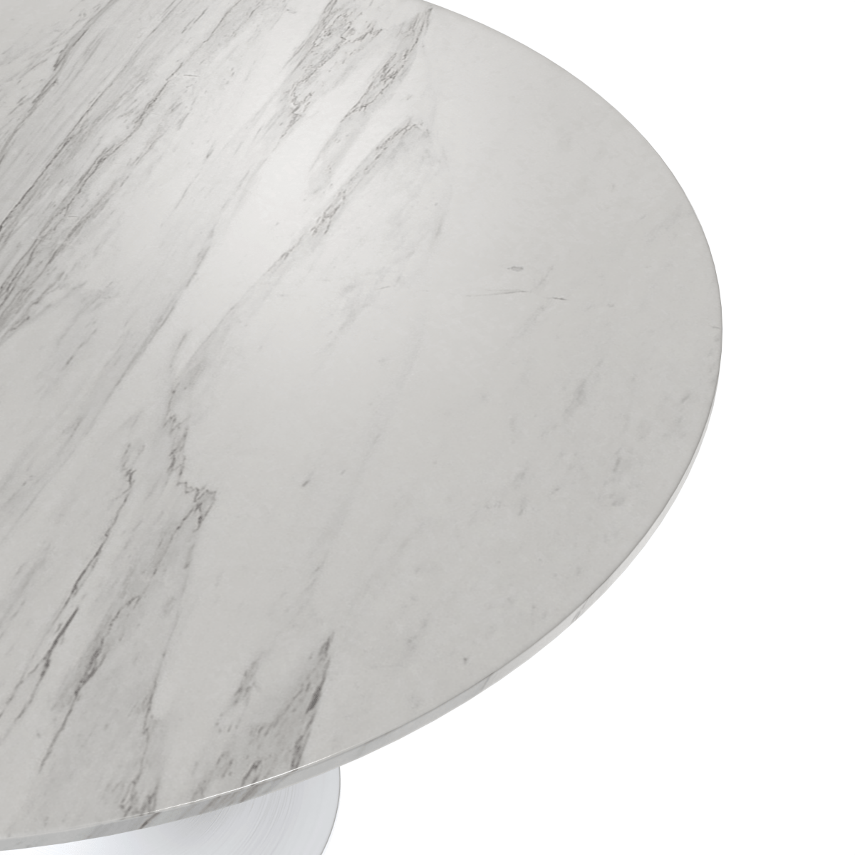 Verve Round Dining Table with MDF/Sintered Stone/Resin Tabletop in White Stainless Steel Pedestal Base