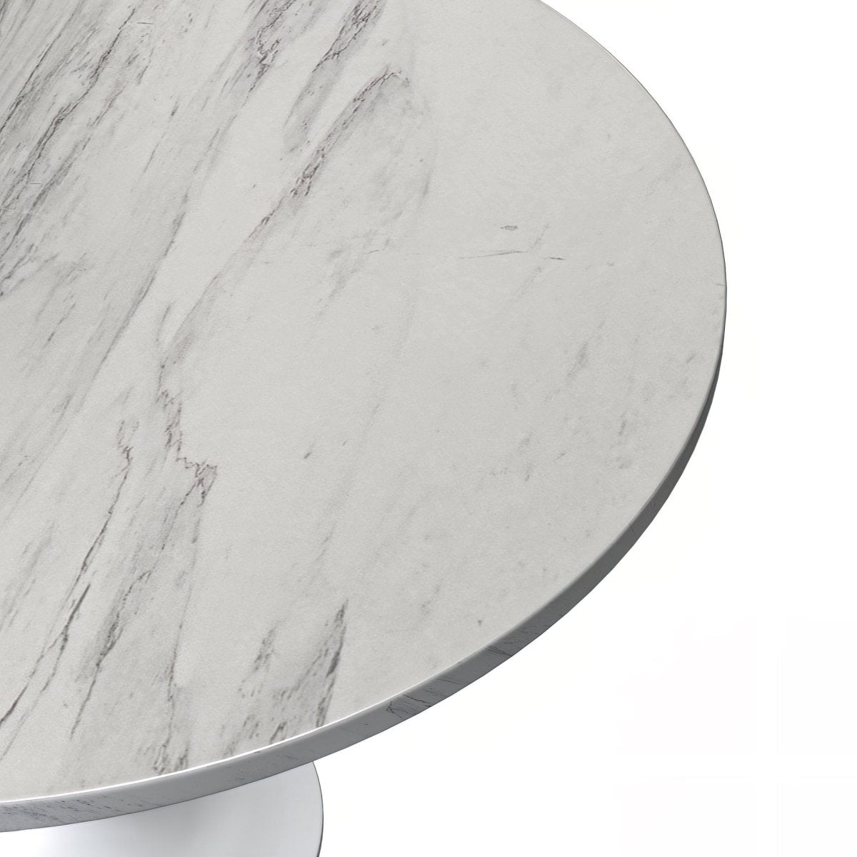 Verve Round Dining Table with MDF/Sintered Stone/Resin Tabletop in White Stainless Steel Pedestal Base