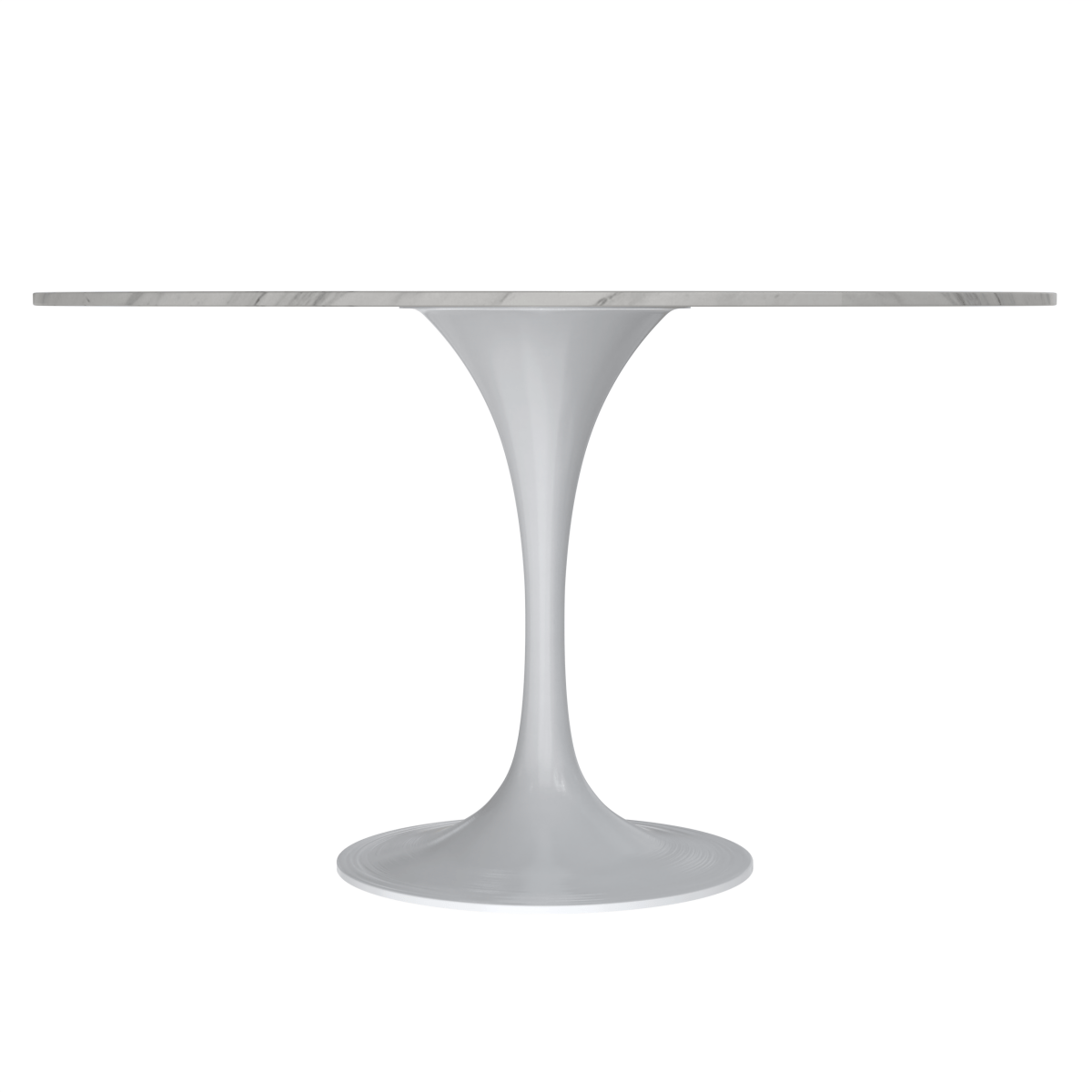 Verve Round Dining Table with MDF/Sintered Stone/Resin Tabletop in White Stainless Steel Pedestal Base