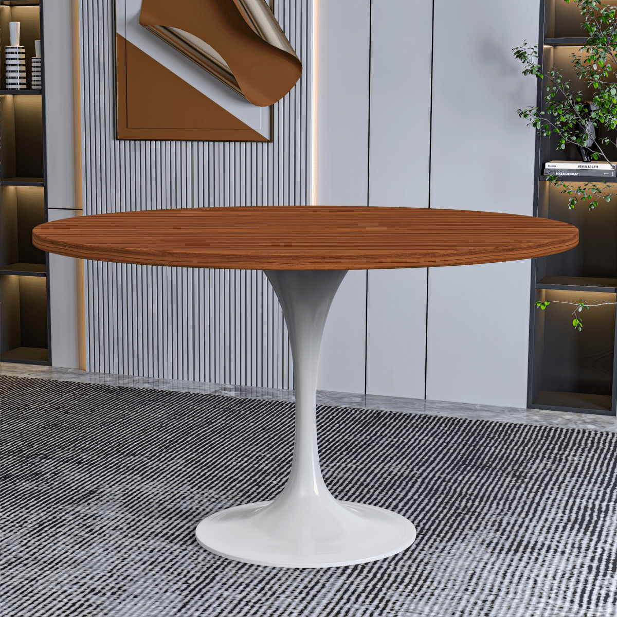 Verve Round Dining Table with MDF/Sintered Stone/Resin Tabletop in White Stainless Steel Pedestal Base