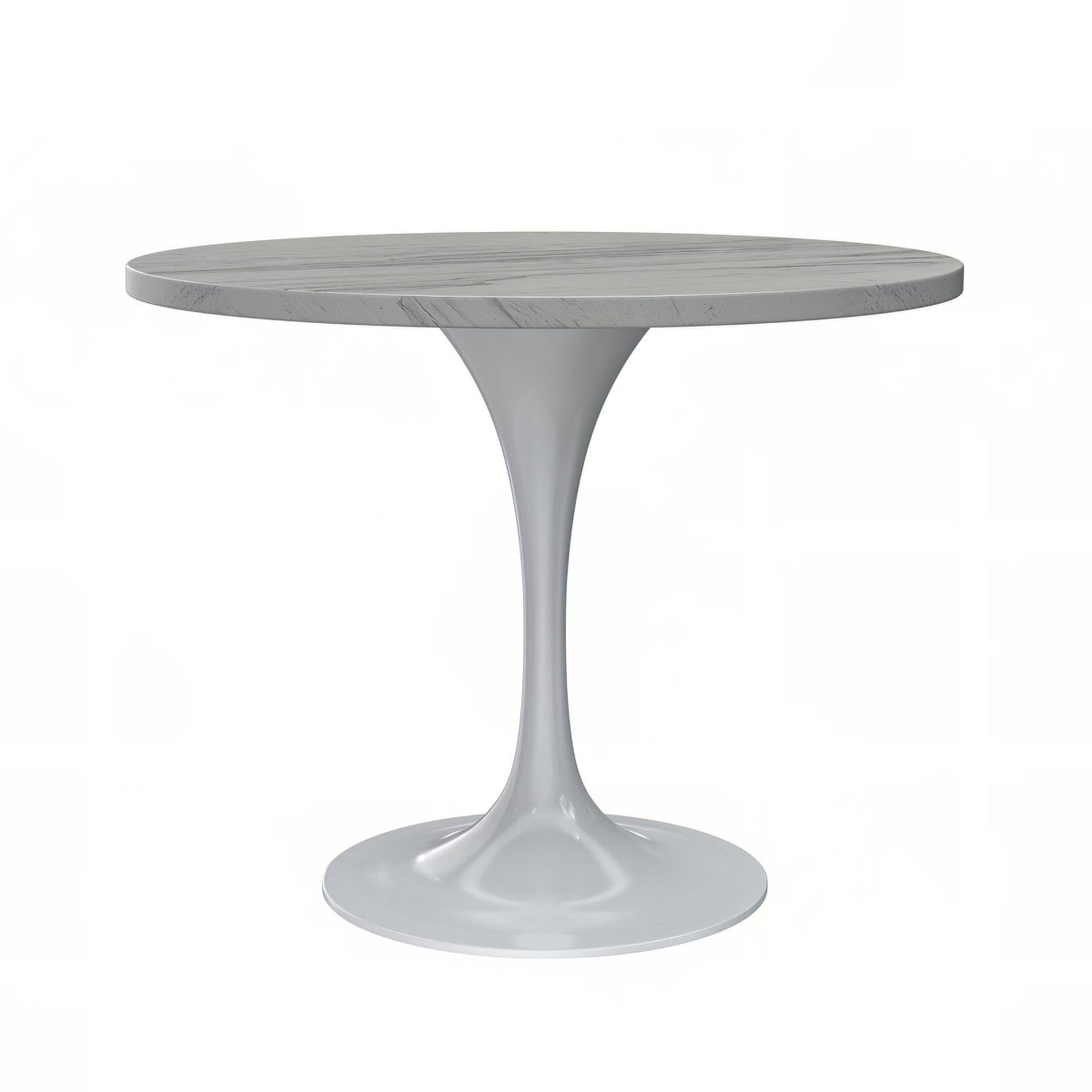 Verve Round Dining Table with MDF/Sintered Stone/Resin Tabletop in White Stainless Steel Pedestal Base