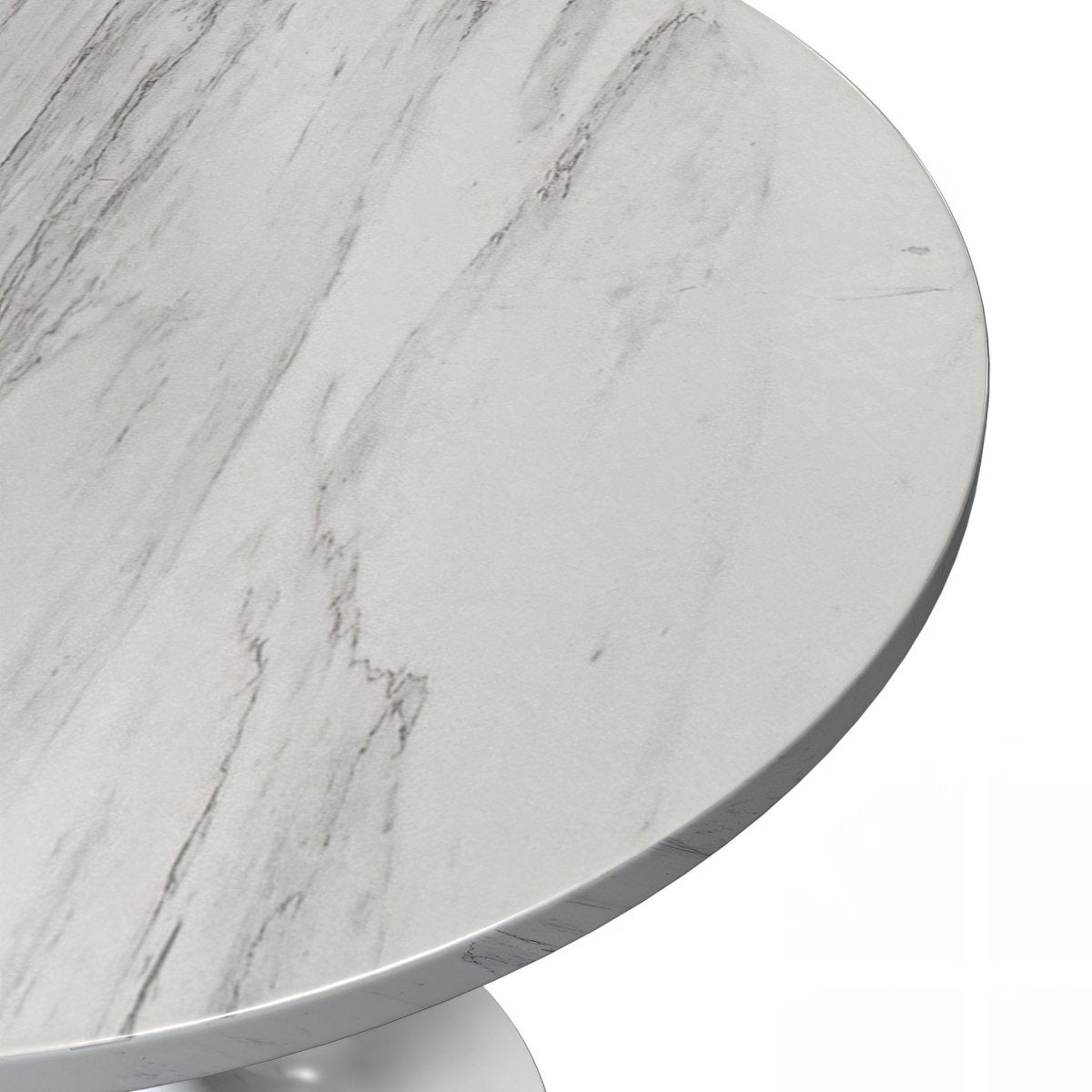 Verve Round Dining Table with MDF/Sintered Stone/Resin Tabletop in White Stainless Steel Pedestal Base