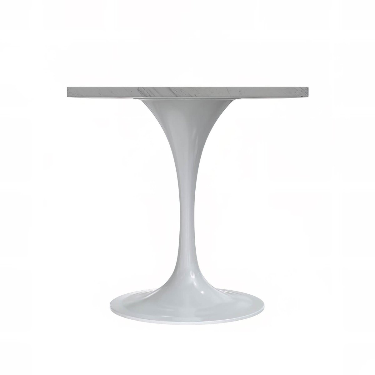 Verve Square Dining Table with a Laminated White Marbleized Tabletop and White/Black/Silver/Gold Steel Pedestal Base