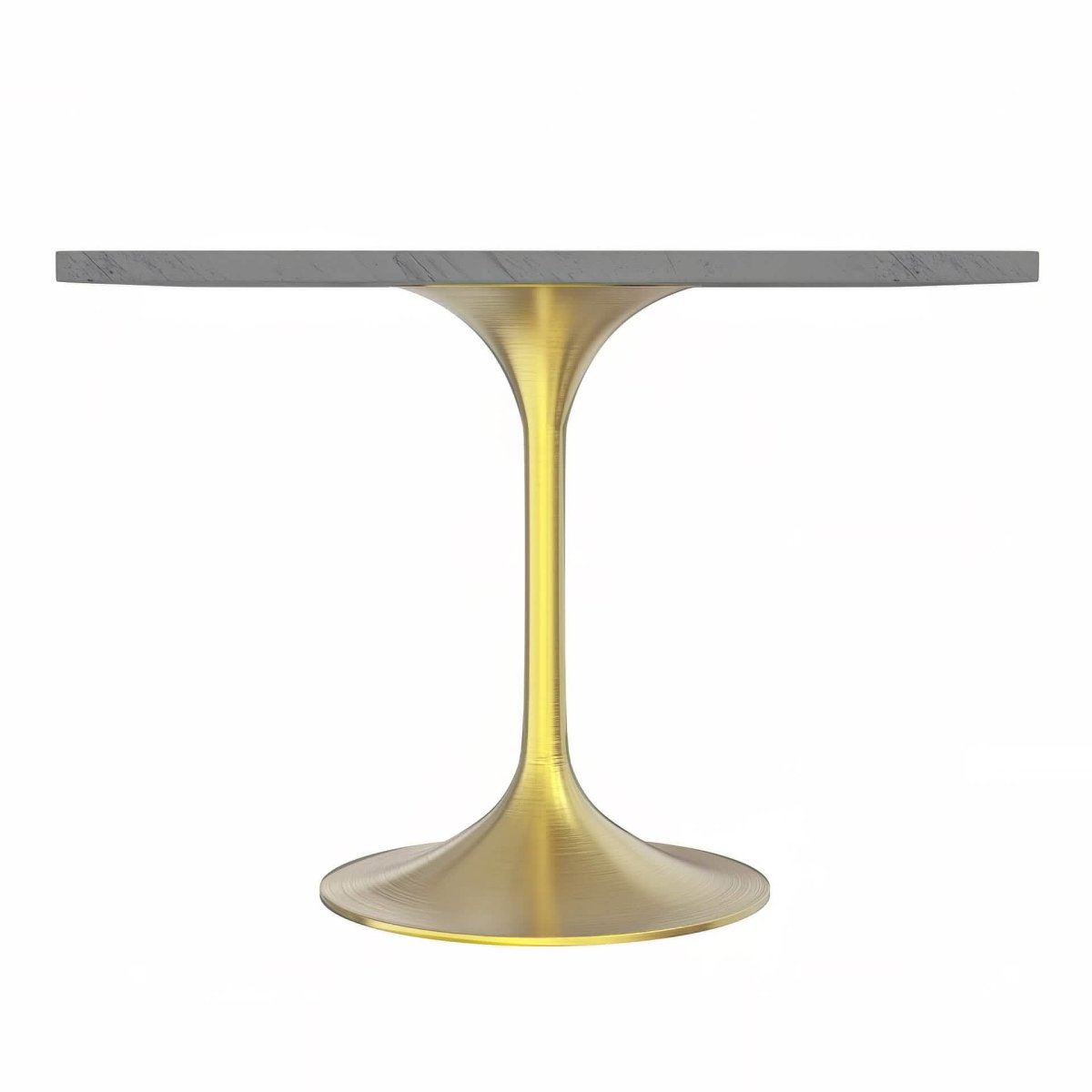 Verve Square Dining Table with a Laminated White Marbleized Tabletop and White/Black/Silver/Gold Steel Pedestal Base