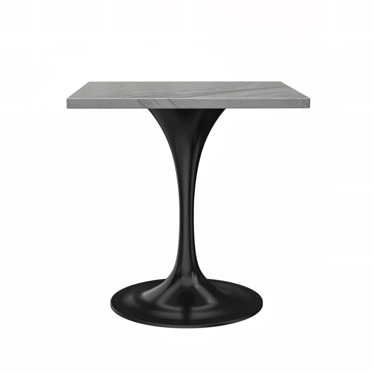 Verve Square Dining Table with a Laminated White Marbleized Tabletop and White/Black/Silver/Gold Steel Pedestal Base