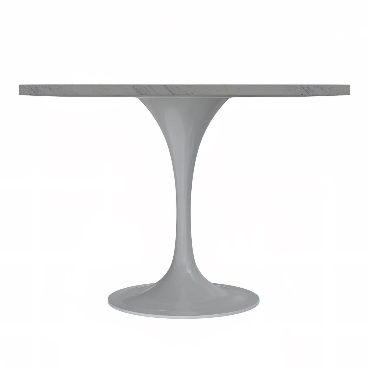 Verve Square Dining Table with a Laminated White Marbleized Tabletop and White/Black/Silver/Gold Steel Pedestal Base