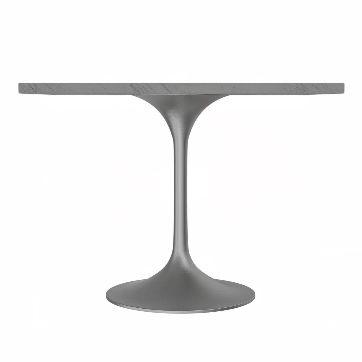 Verve Square Dining Table with a Laminated White Marbleized Tabletop and White/Black/Silver/Gold Steel Pedestal Base