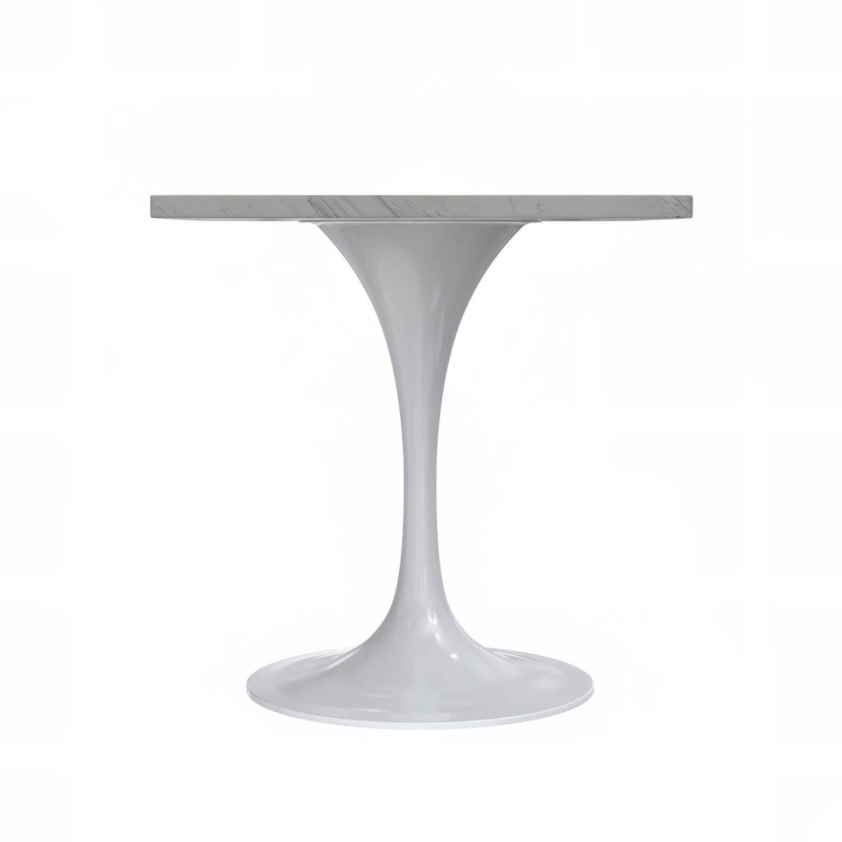 Verve Square Dining Table with a Laminated White Marbleized Tabletop and White/Black/Silver/Gold Steel Pedestal Base
