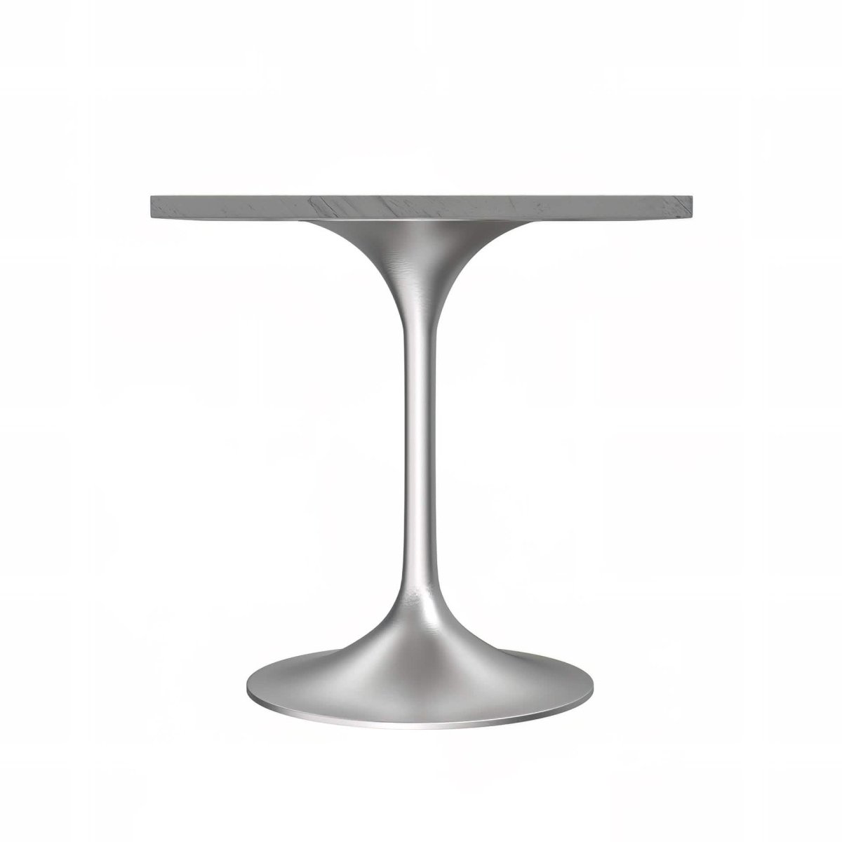 Verve Square Dining Table with a Laminated White Marbleized Tabletop and White/Black/Silver/Gold Steel Pedestal Base