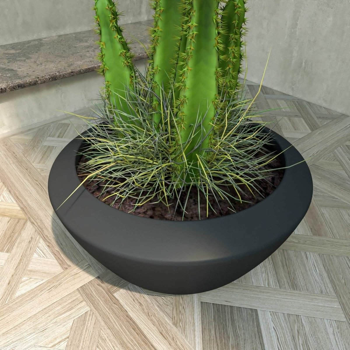 Vessel Fiberstone and MGO Clay Mid - Century Modern Round Planter Pot for Indoor and Outdoor Home