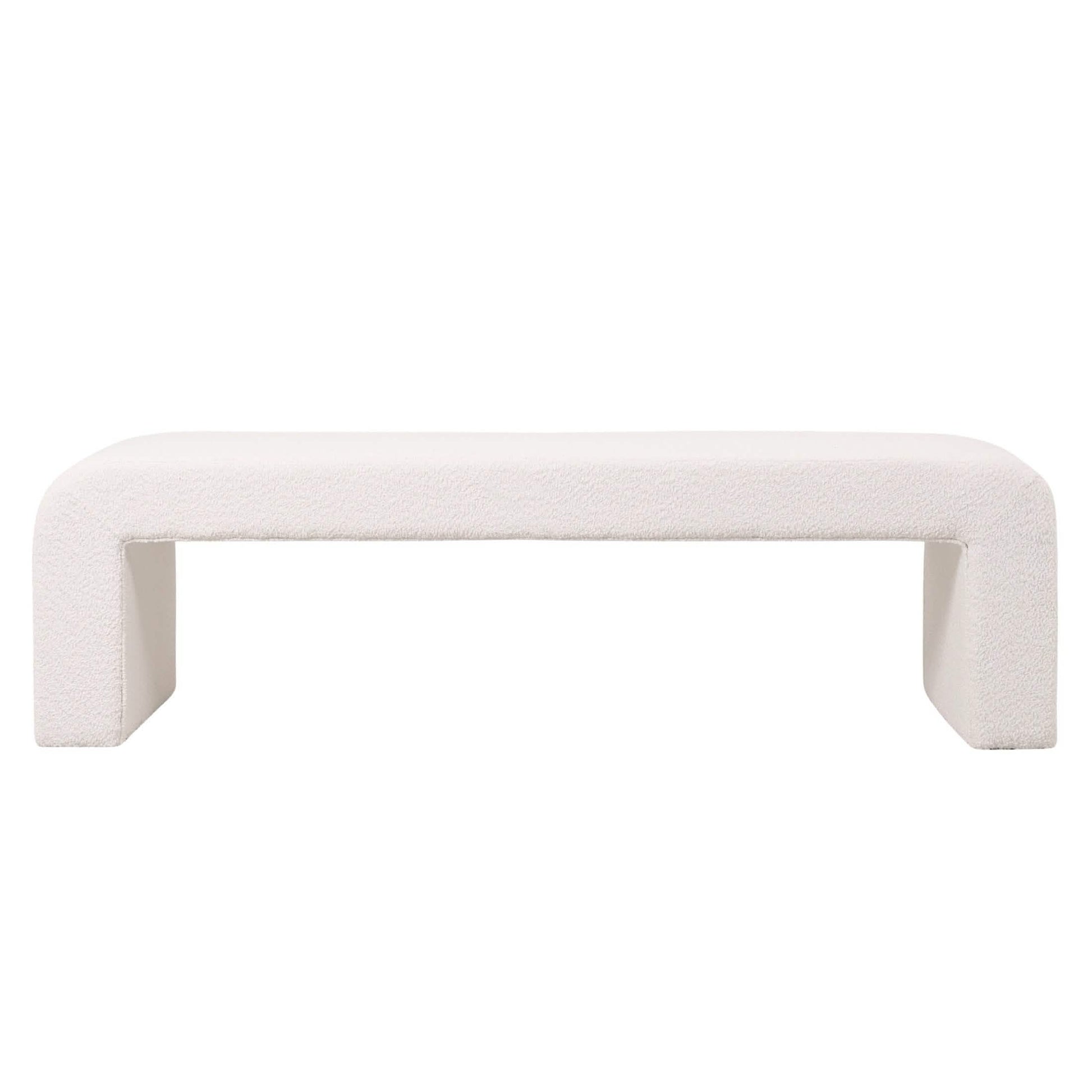 Vint 63" Wide Upholstered Bench in Boucle/Velvet with Curved Waterfall Design
