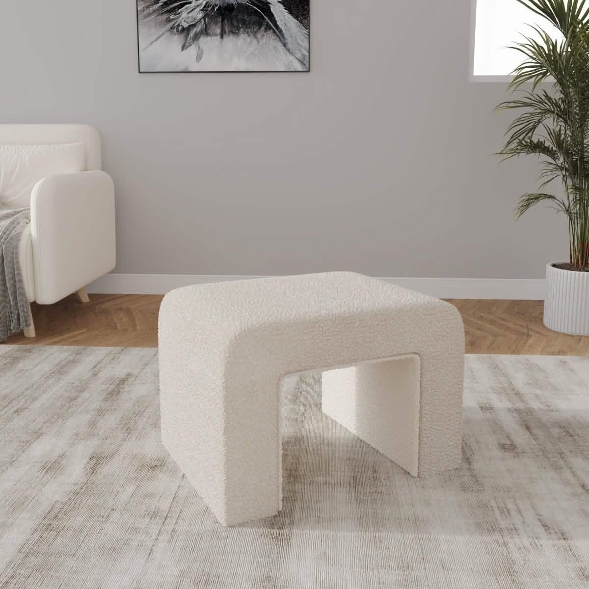 Vint Modern Bench Upholstered in Velvet Boucle With Padded Foam Seat
