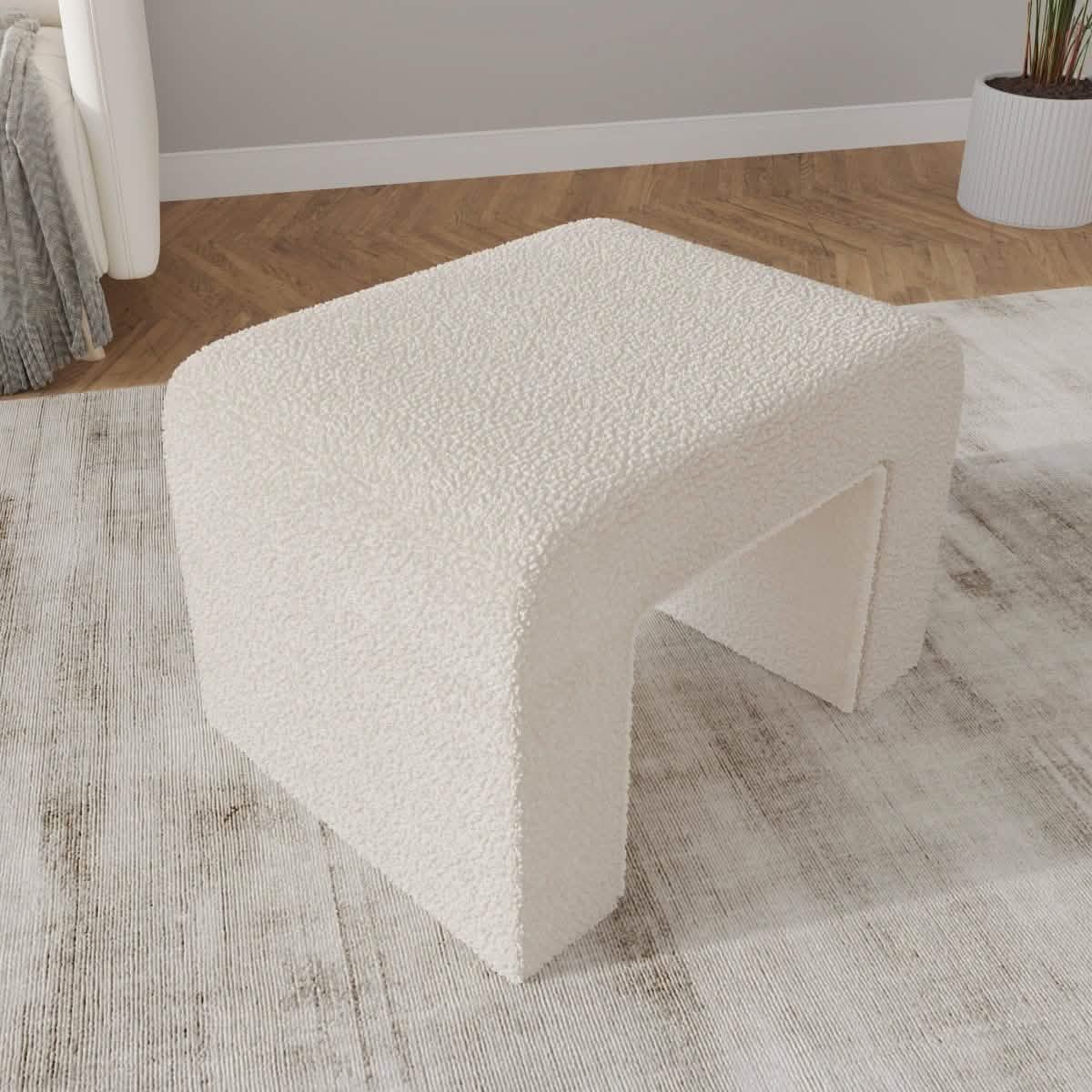 Vint Modern Bench Upholstered in Velvet Boucle With Padded Foam Seat