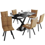 Voren 7 - Piece Dining Set with 55" Rectangular Dining Table with Sintered Stone Top and Black Base and 6 Leather Dining Chairs