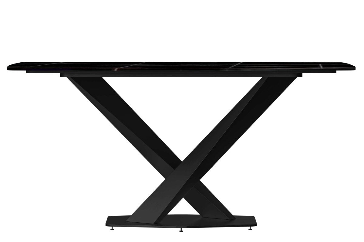 Voren 7 - Piece Dining Set with 55" Rectangular Dining Table with Sintered Stone Top and Black Base and 6 Leather Dining Chairs