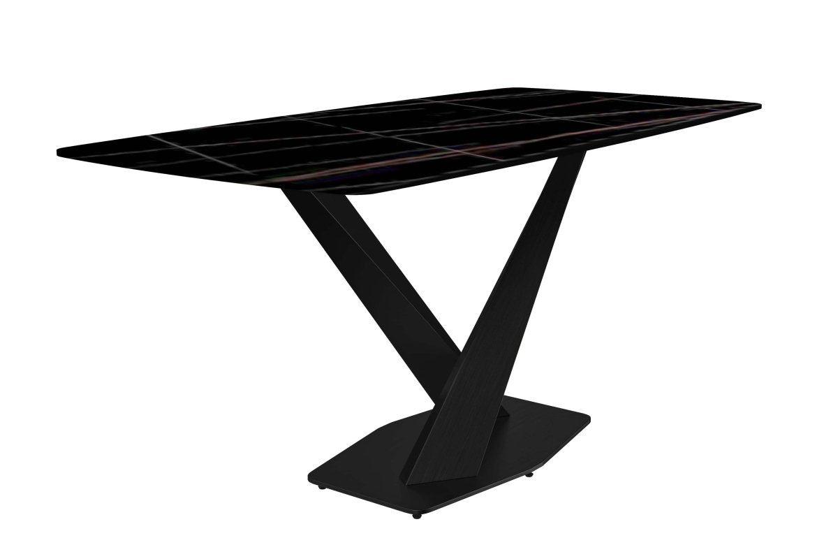 Voren 7 - Piece Dining Set with 55" Rectangular Dining Table with Sintered Stone Top and Black Base and 6 Leather Dining Chairs