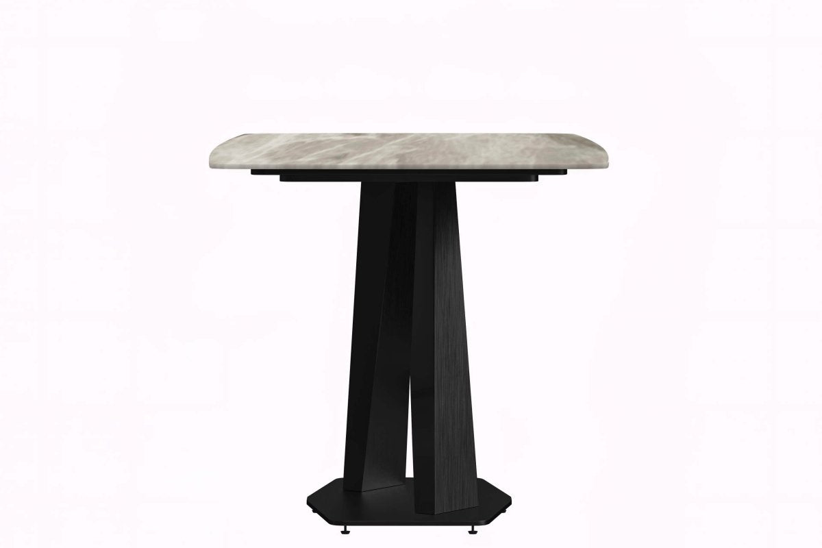 Voren 7 - Piece Dining Set with 55" Rectangular Dining Table with Sintered Stone Top and Gold Base in Deep Grey and 6 Leather Dining Chairs
