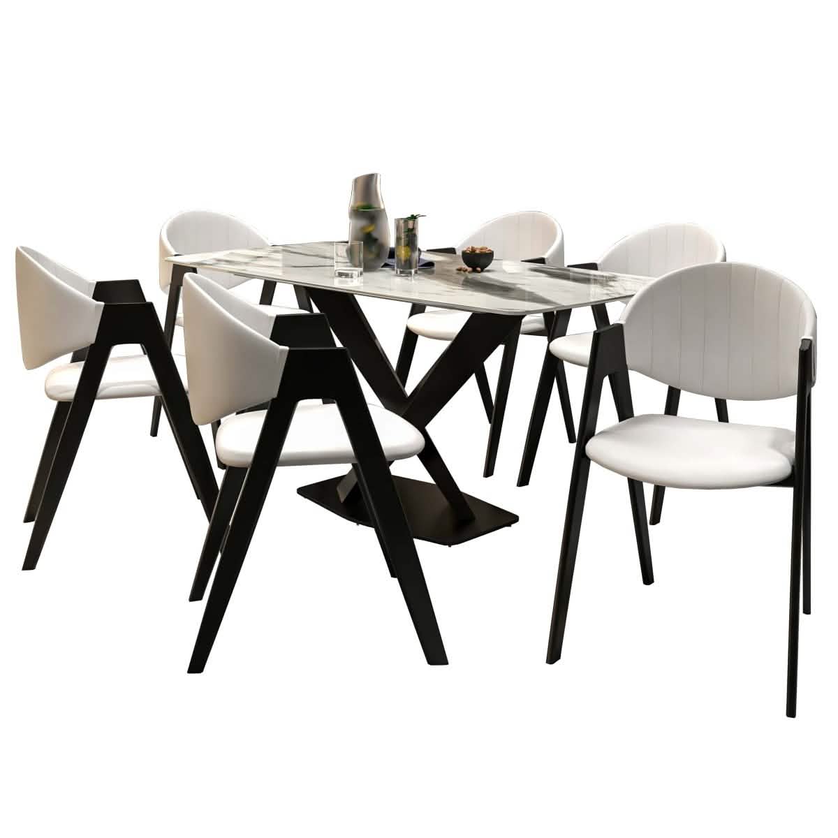 Voren 7 - Piece Dining Set with Rectangular Sintered Stone Dining Table and 6 Upholstered Dining Chairs