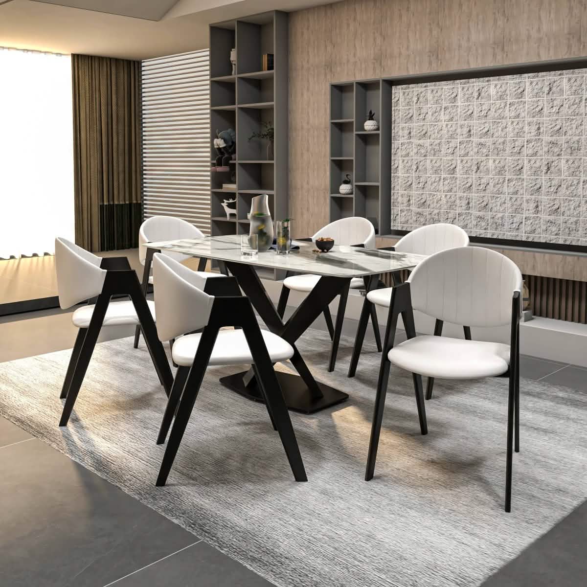 Voren 7 - Piece Dining Set with Rectangular Sintered Stone Dining Table and 6 Upholstered Dining Chairs