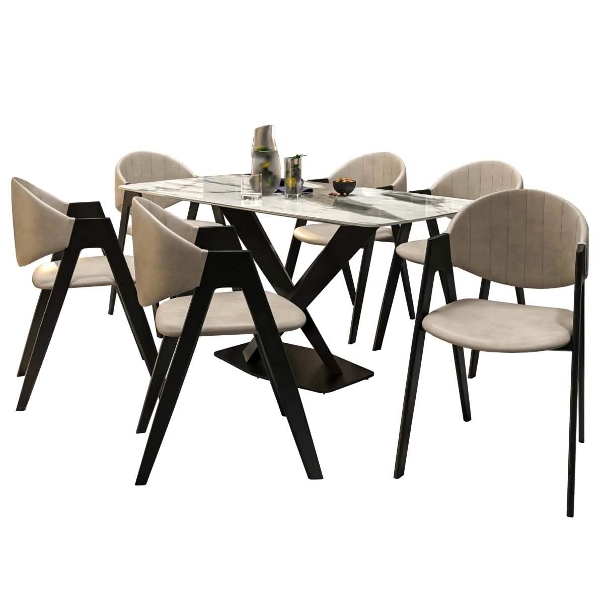 Voren 7 - Piece Dining Set with Rectangular Sintered Stone Dining Table and 6 Upholstered Dining Chairs